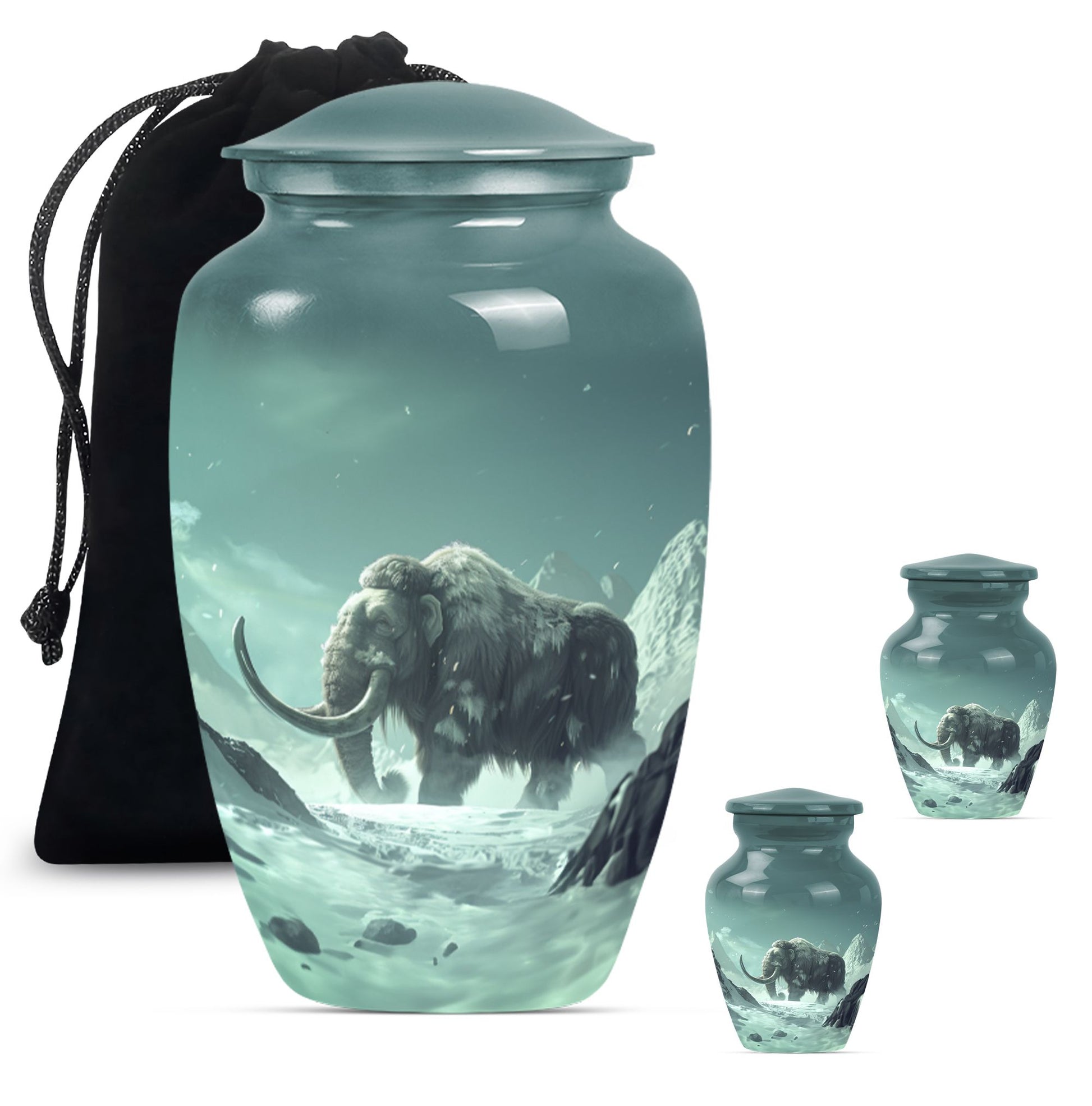 Mamoth Theme Large Urn With 2 Keepsake Urn
