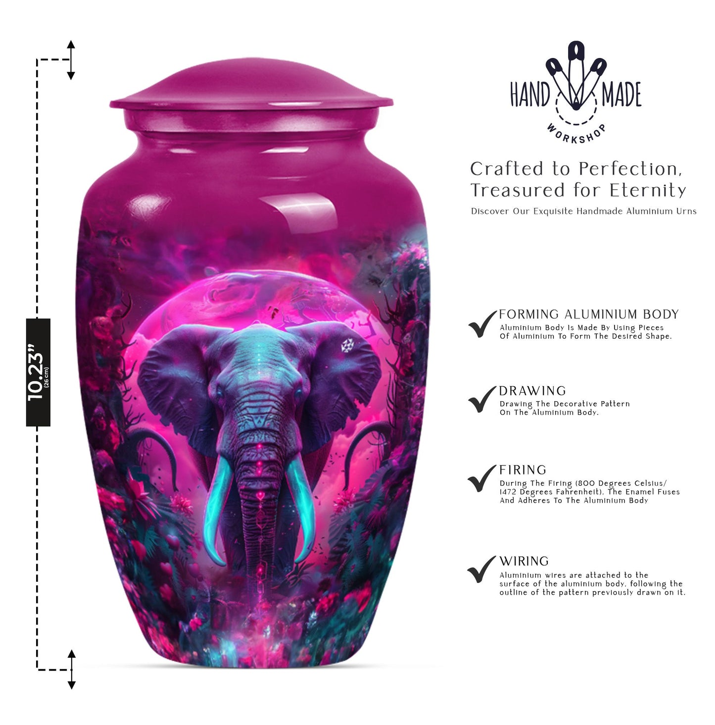 10-inch mammoth Urn, butterfly-themed, burial funeral urn.