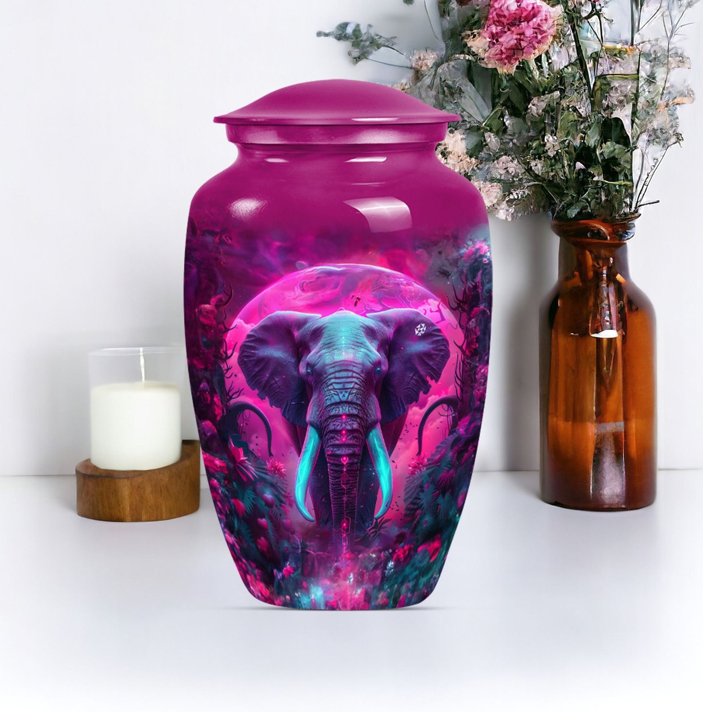 10-inch mammoth Urn, butterfly-themed, burial funeral urn.