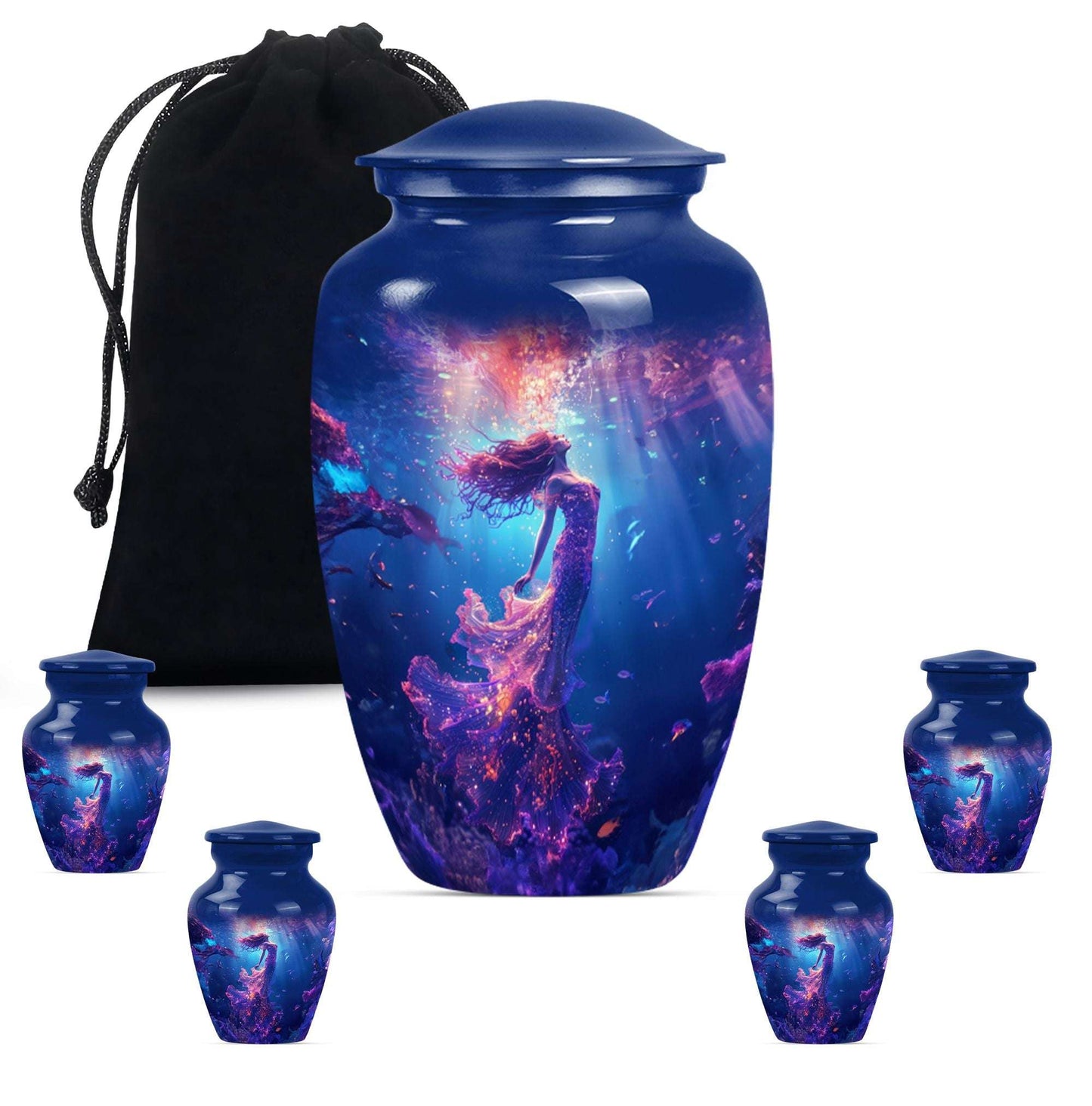 Mermaid Theme Large Urn With 4 Keepsake Urn