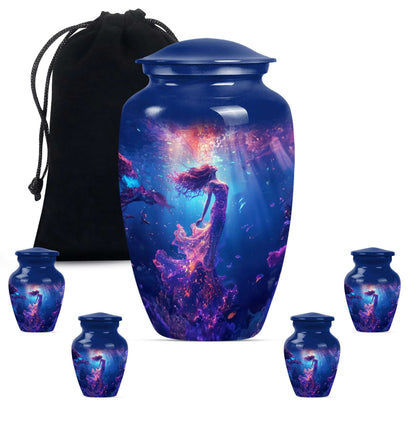 Mermaid Theme Large Urn With 4 Keepsake Urn