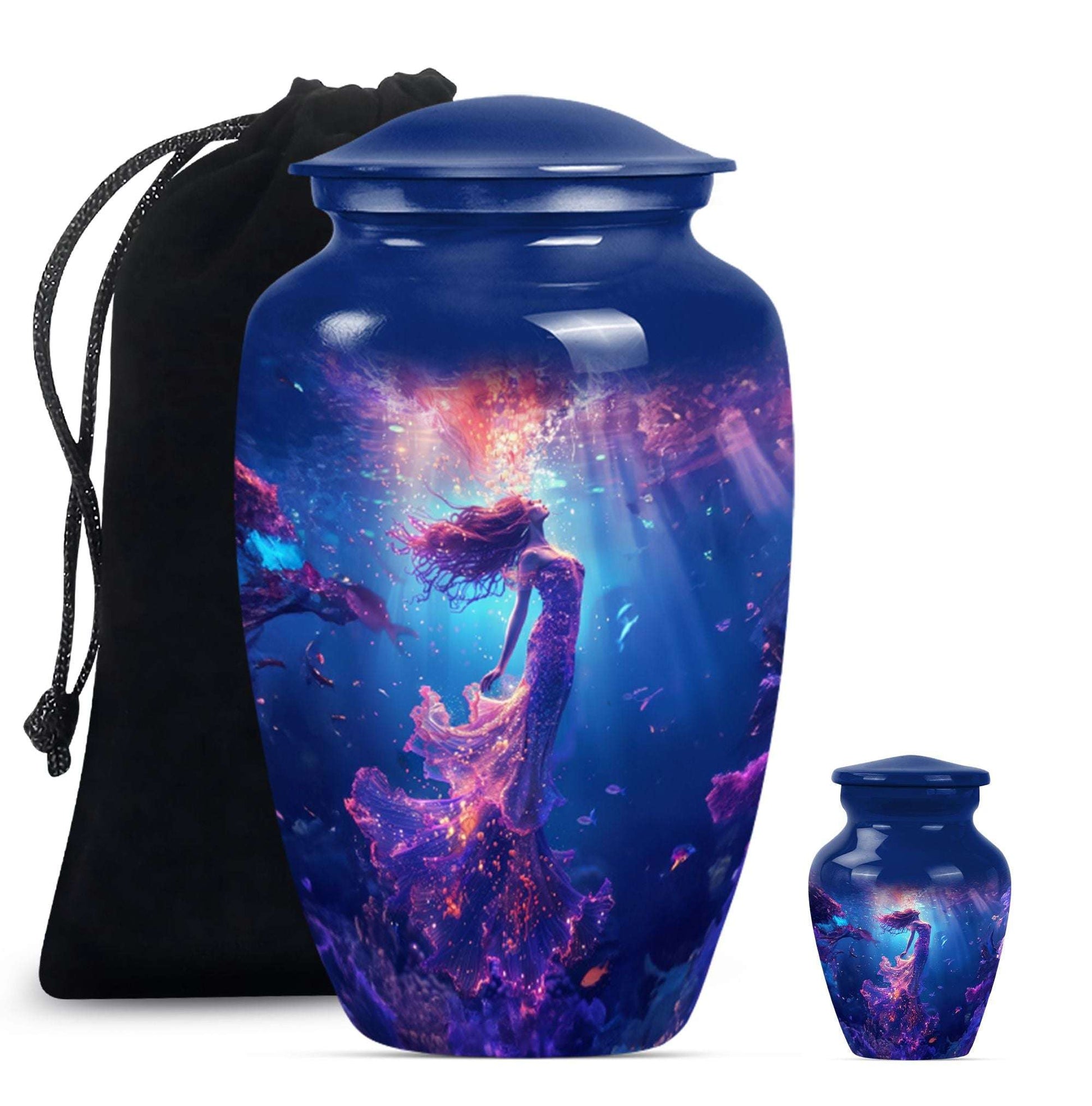 Mermaid Theme Large Urn With 1 Keepsake Urn