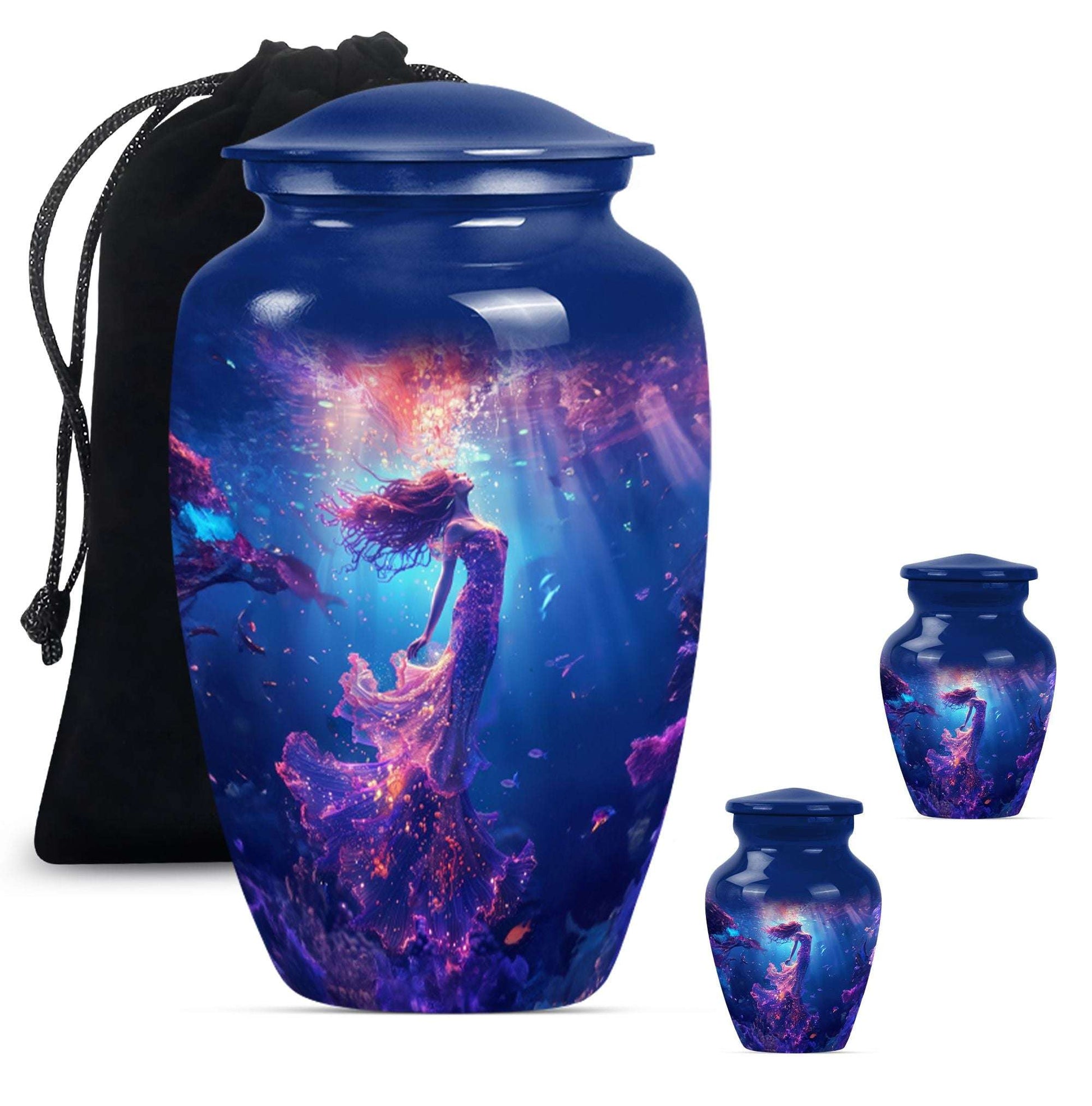 Mermaid Theme Large Urn With 2 Keepsake Urn