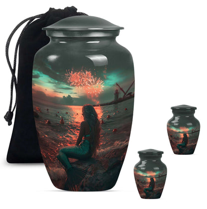Mermaid Theme Large Urn With 2 Keepsake Urn
