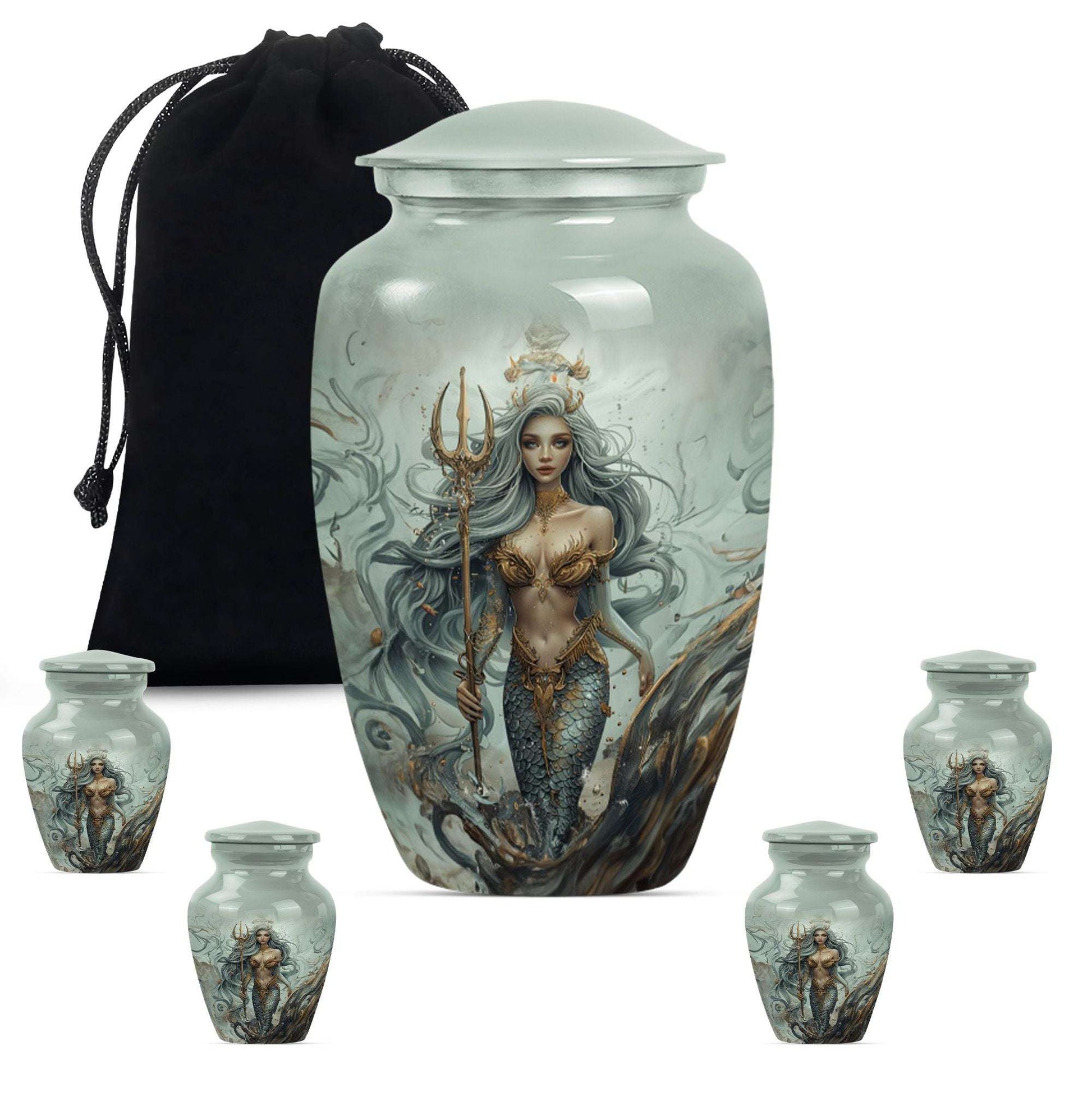 Mermaid Theme Large Urn With 4 Keepsake Urn