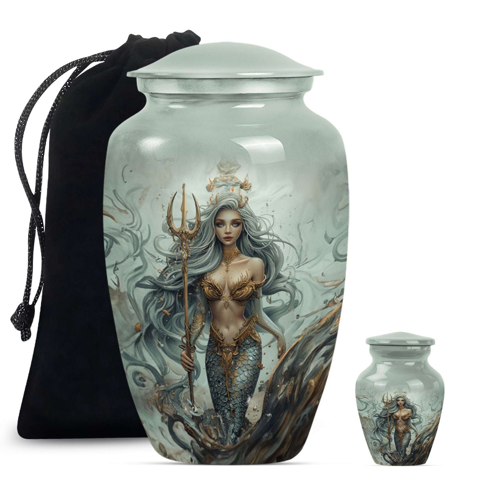 Mermaid Theme Large Urn With 1 Keepsake Urn