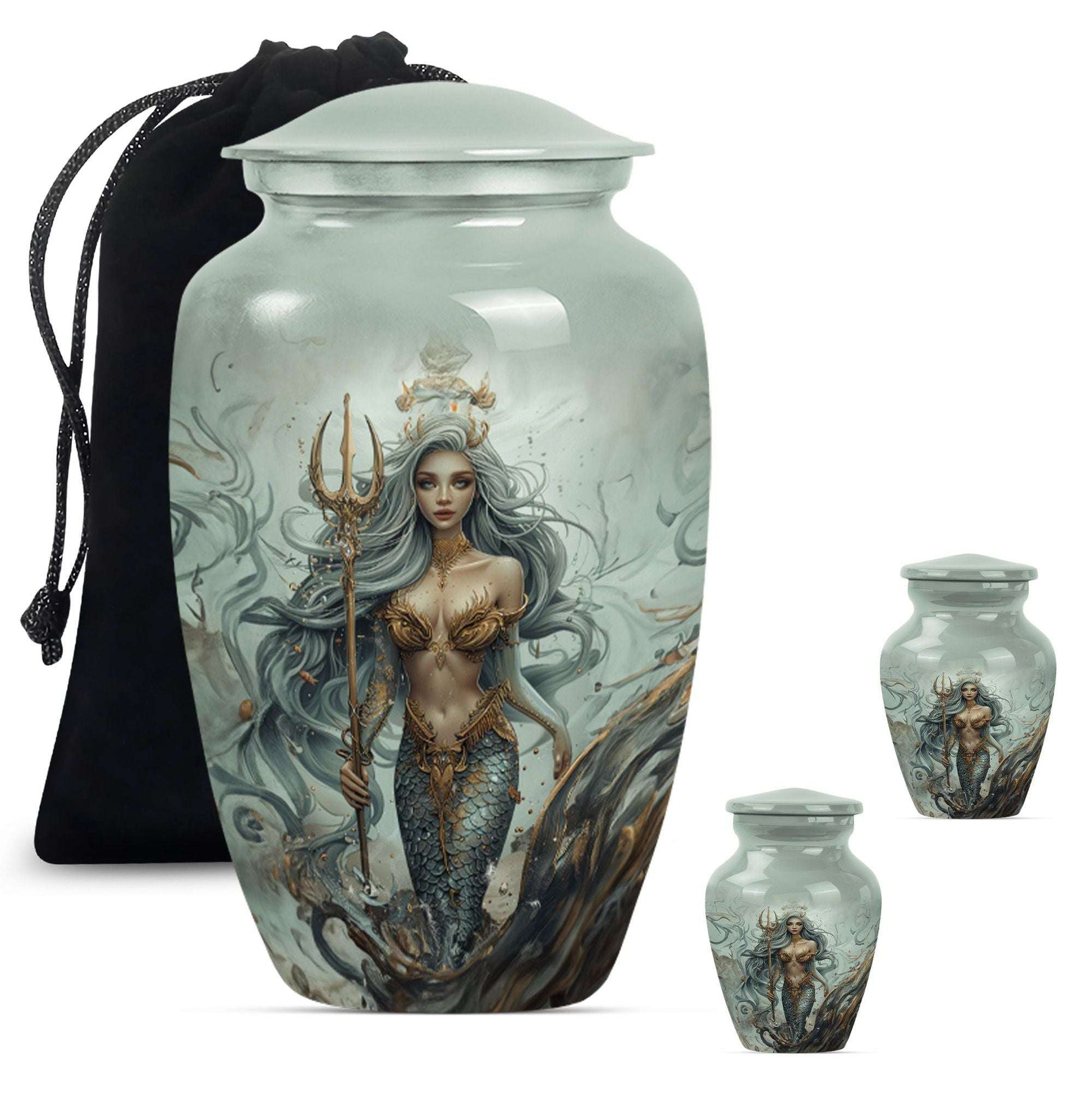 Mermaid Theme Large Urn With 2 Keepsake Urn