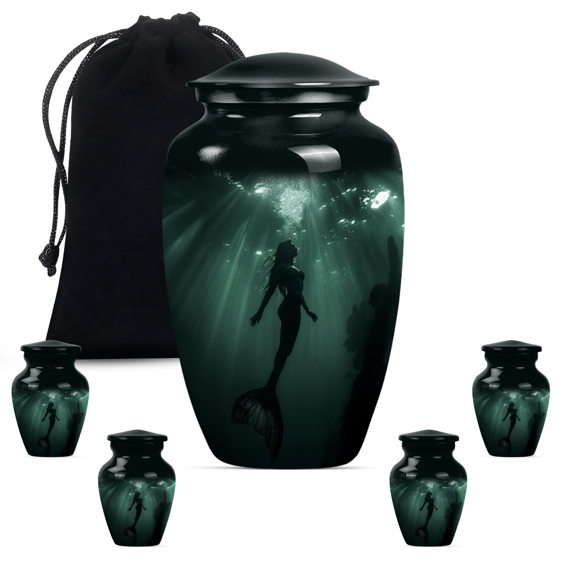 Mermaid Theme Large Urn With 4 Keepsake Urn