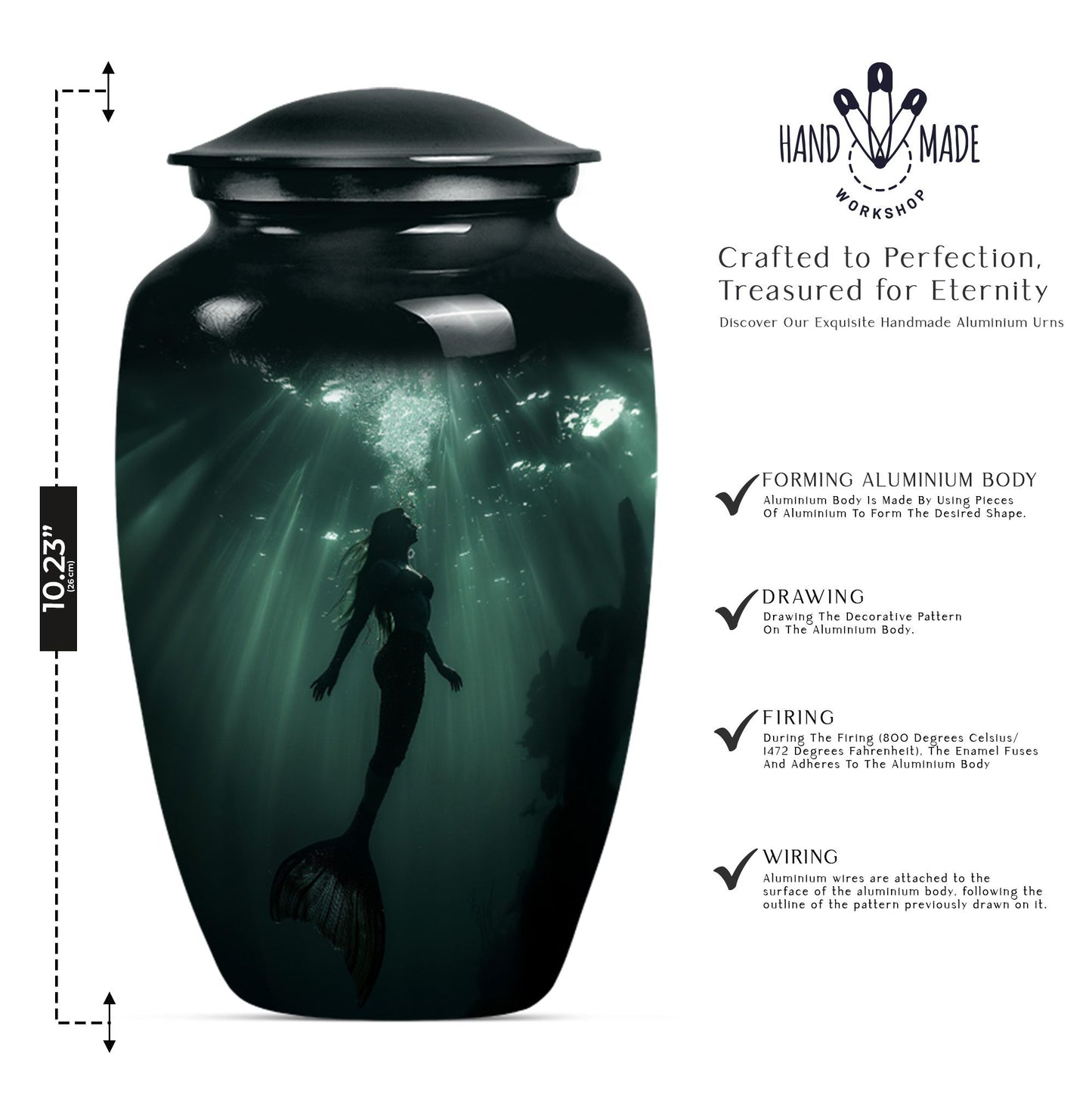 10 inch classic butterfly themed mermaid urn.