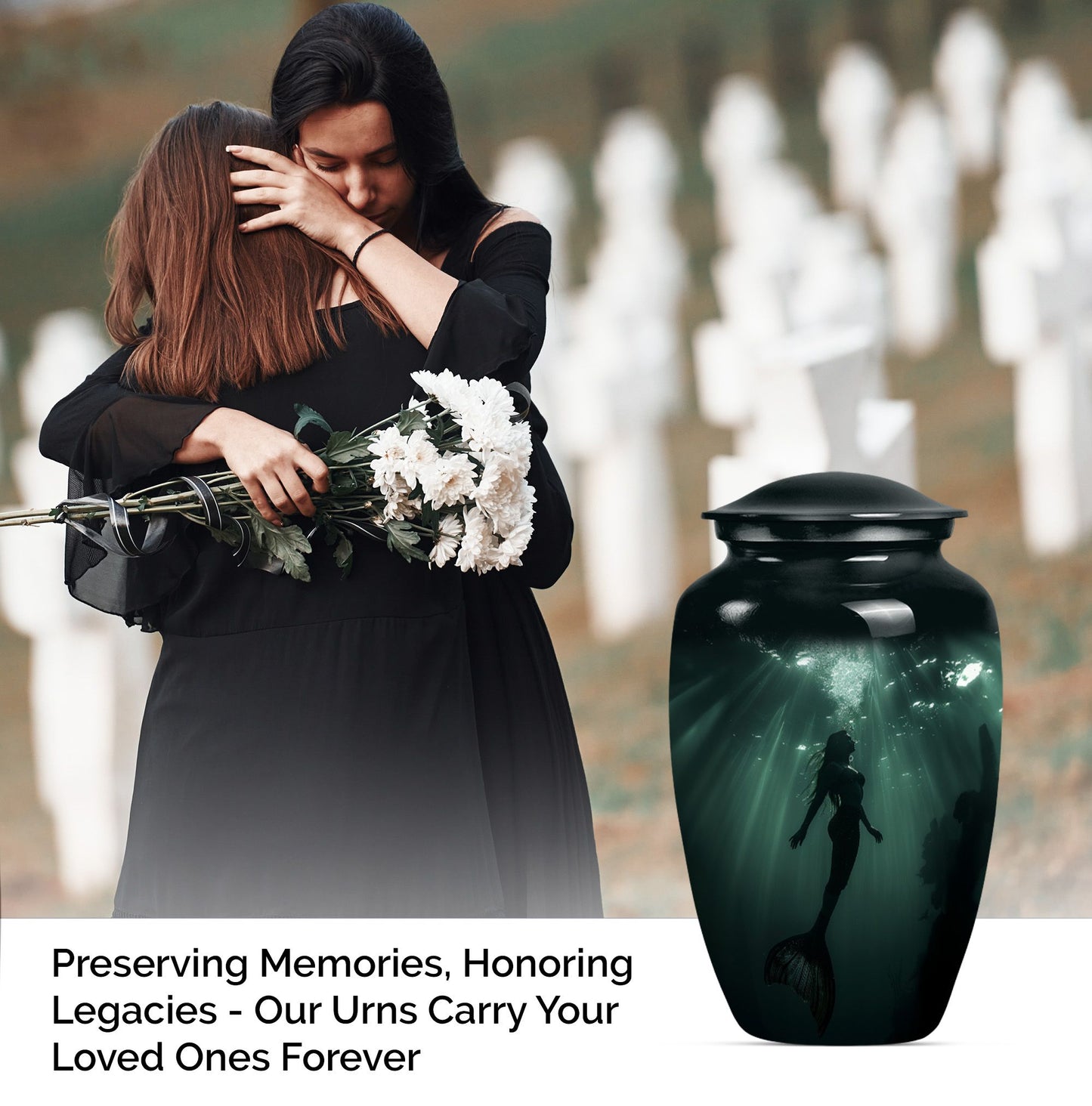 10 inch classic butterfly themed mermaid urn.