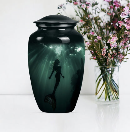 10 inch classic butterfly themed mermaid urn.