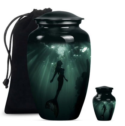 10 inch classic butterfly themed mermaid urn.