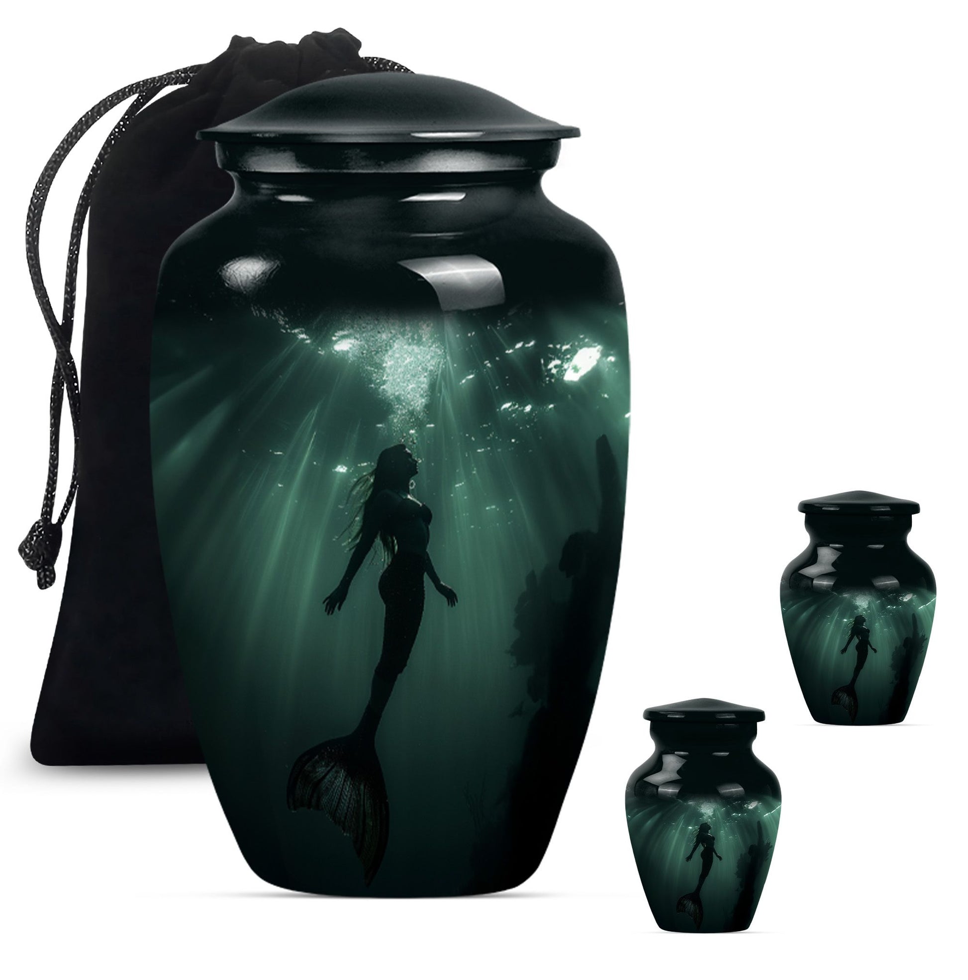 Mermaid Theme Large Urn With 2 Keepsake Urn