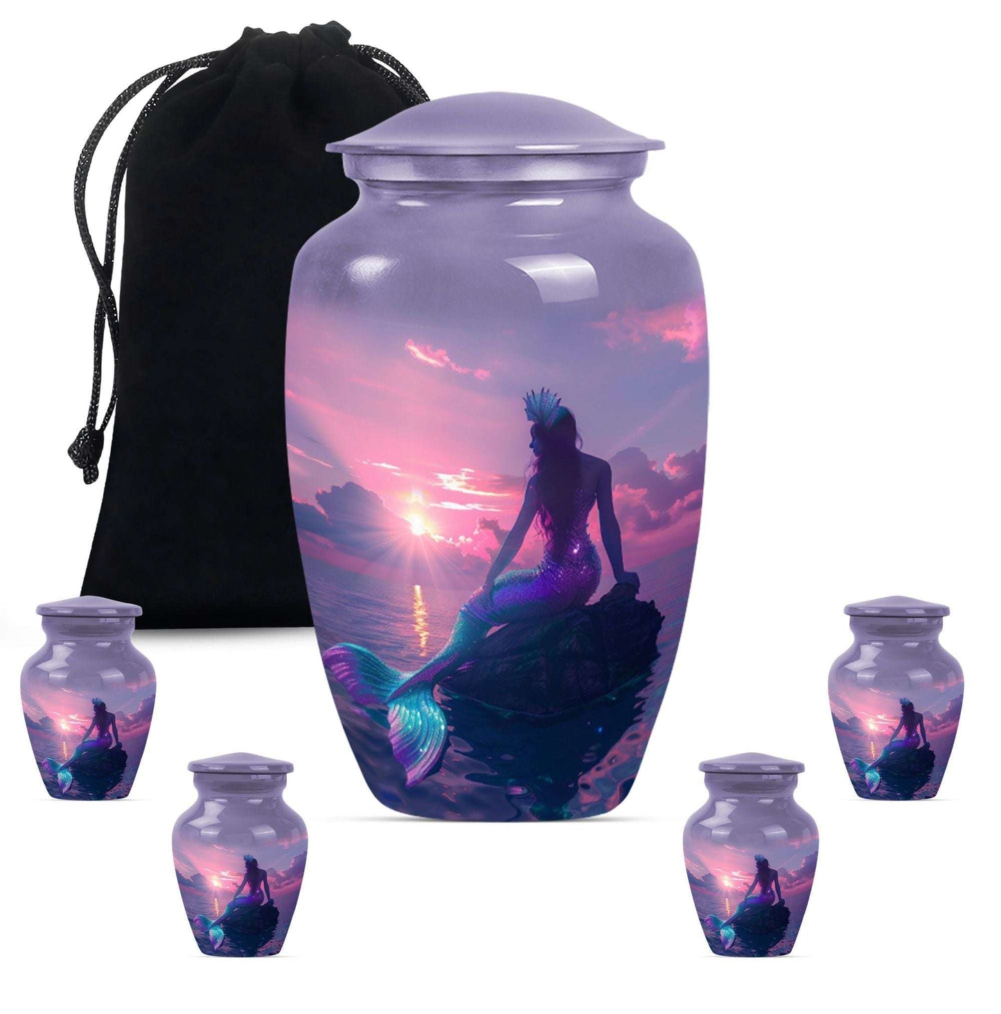 Mermaid Theme Large Urn With 4 Keepsake Urn