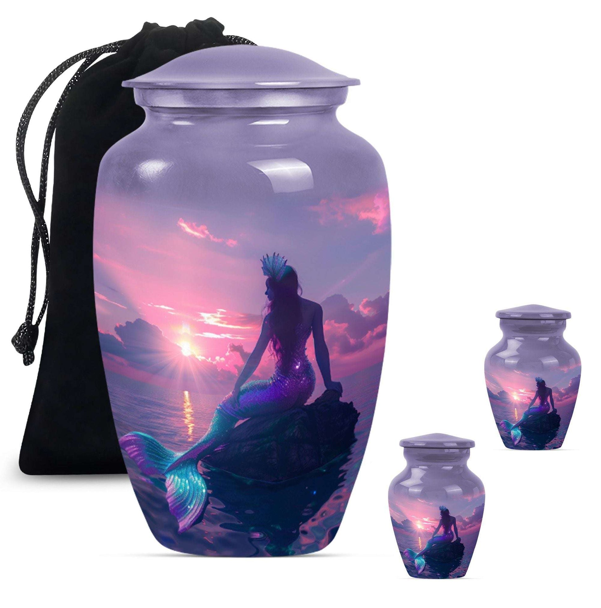 Mermaid Theme Large Urn With 2 Keepsake Urn