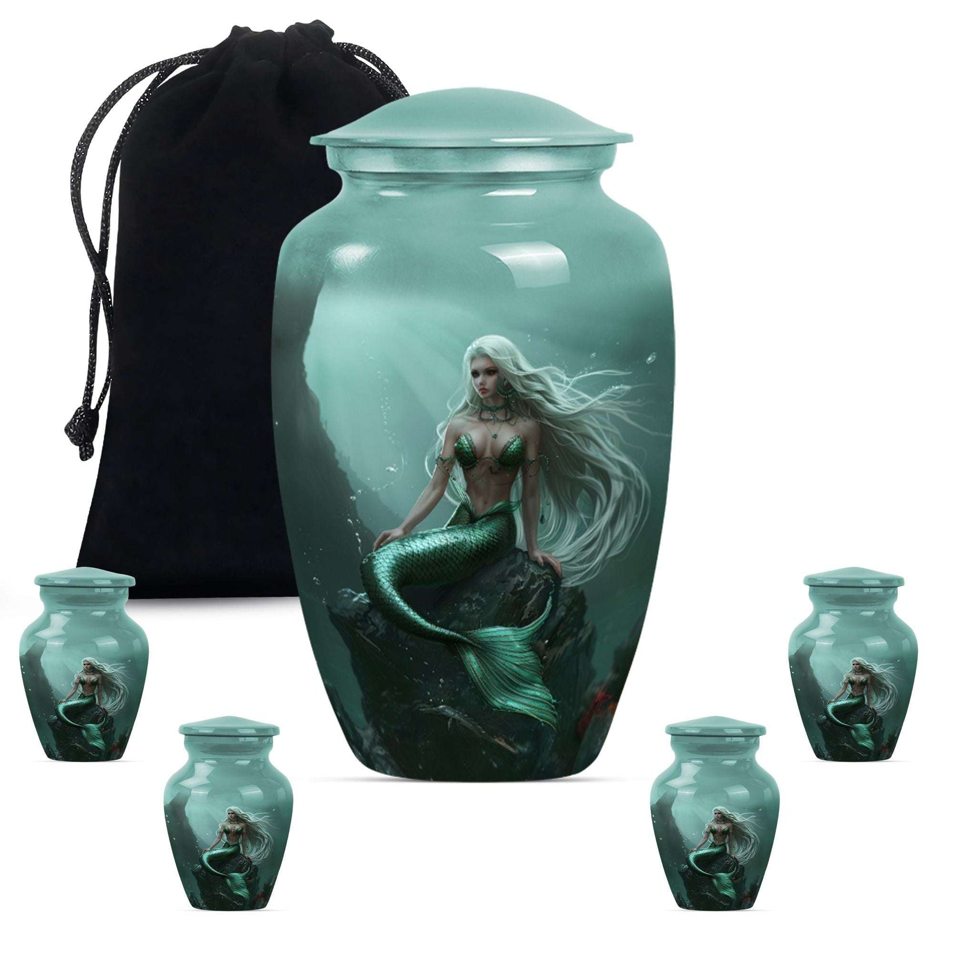 Mermaid Theme Large Urn With 4 Keepsake Urn