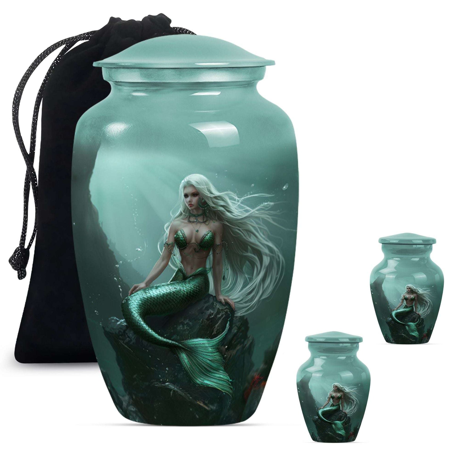 Mermaid Theme Large Urn With 2 Keepsake Urn
