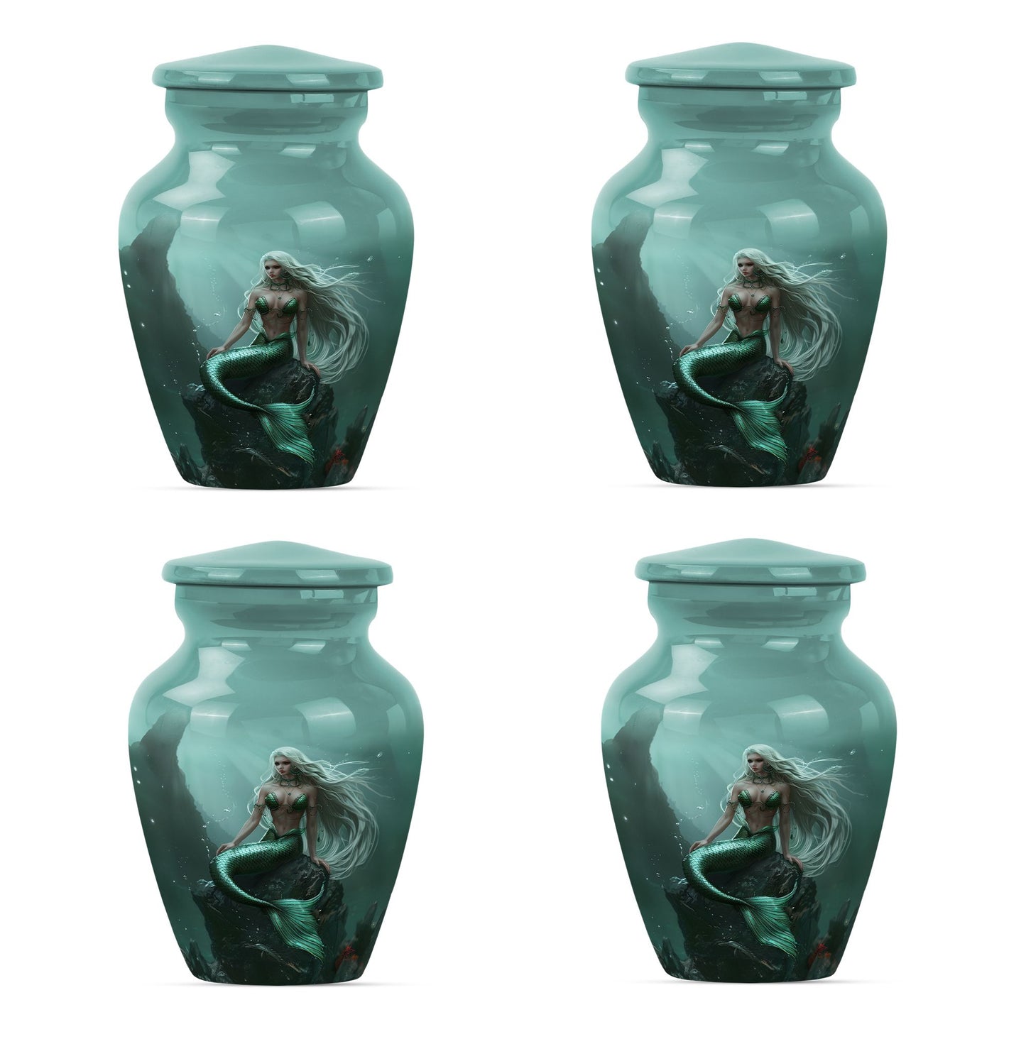 10-inch classic design mermaid urn with butterfly theme.