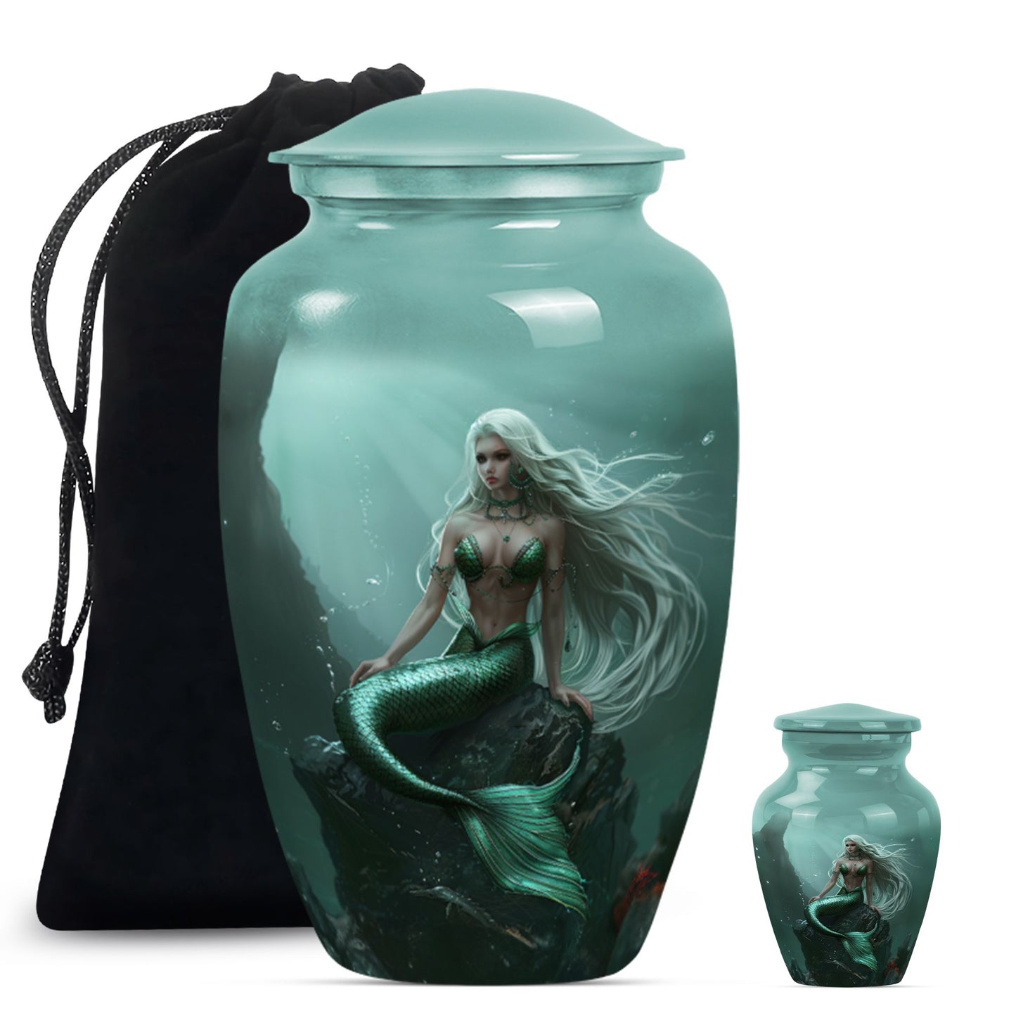 Mermaid Theme Large Urn With 1 Keepsake Urn