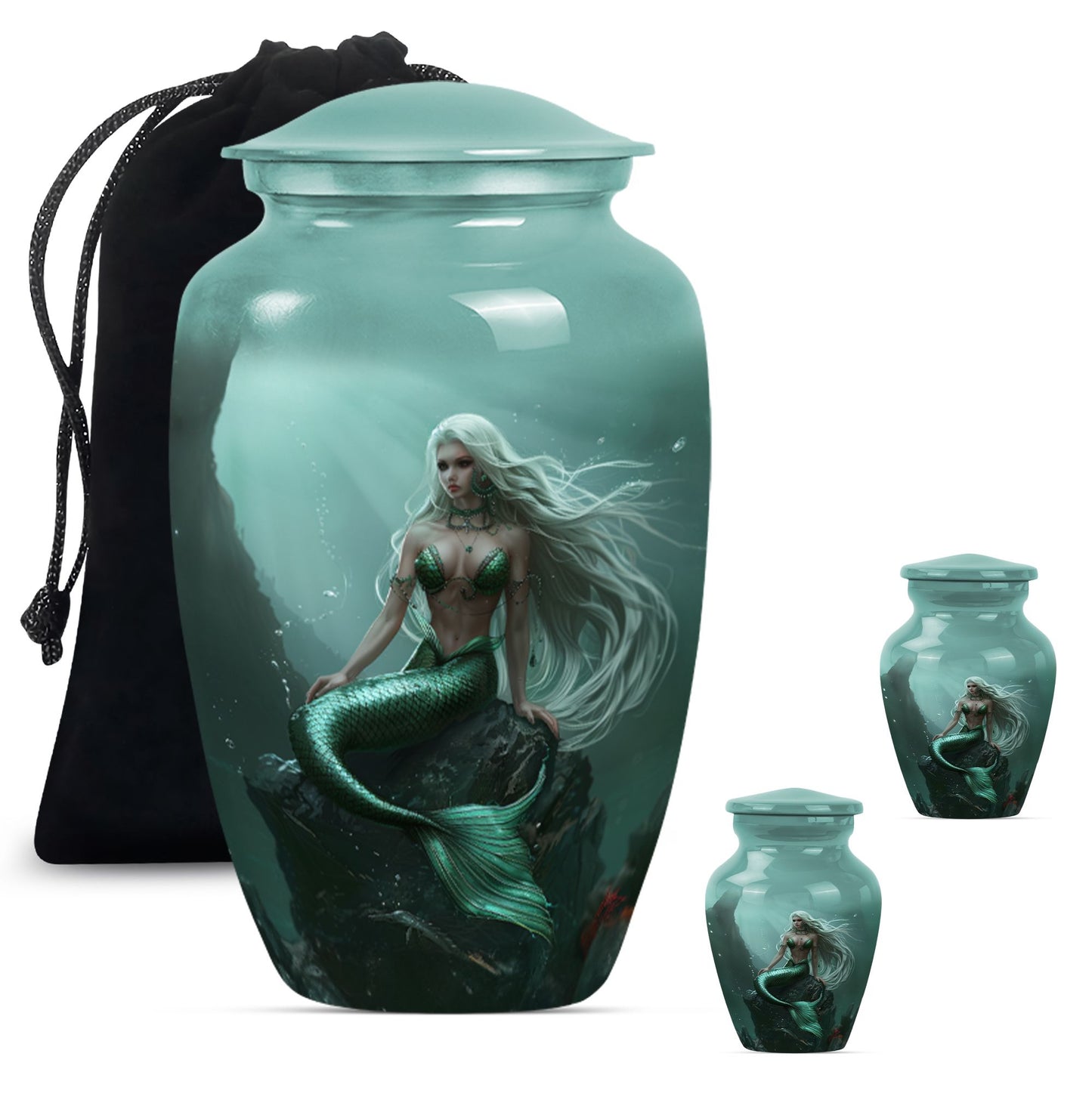 10-inch classic design mermaid urn with butterfly theme.