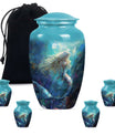 Mermaid Theme Large Urn With 4 Keepsake Urn