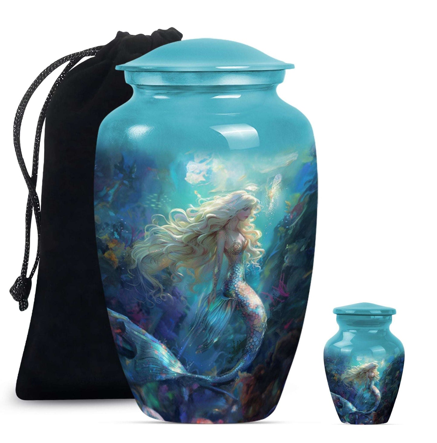 Mermaid Theme Large Urn With 1 Keepsake Urn