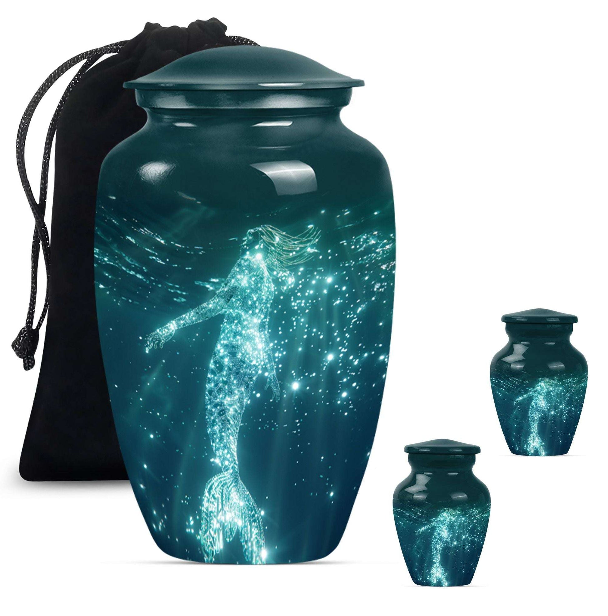 Mermaid Theme Large Urn With 2 Keepsake Urn