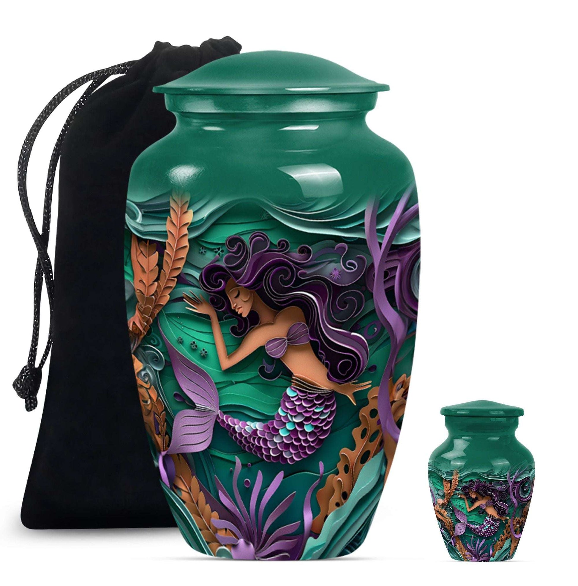 Mermaid Theme Large Urn With 1 Keepsake Urn