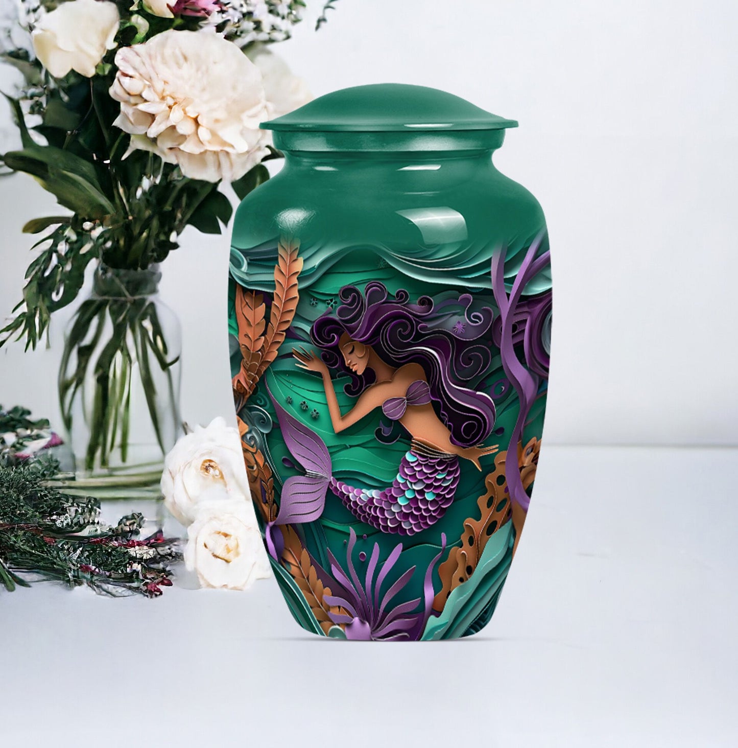 mermaid themed memorial urn 