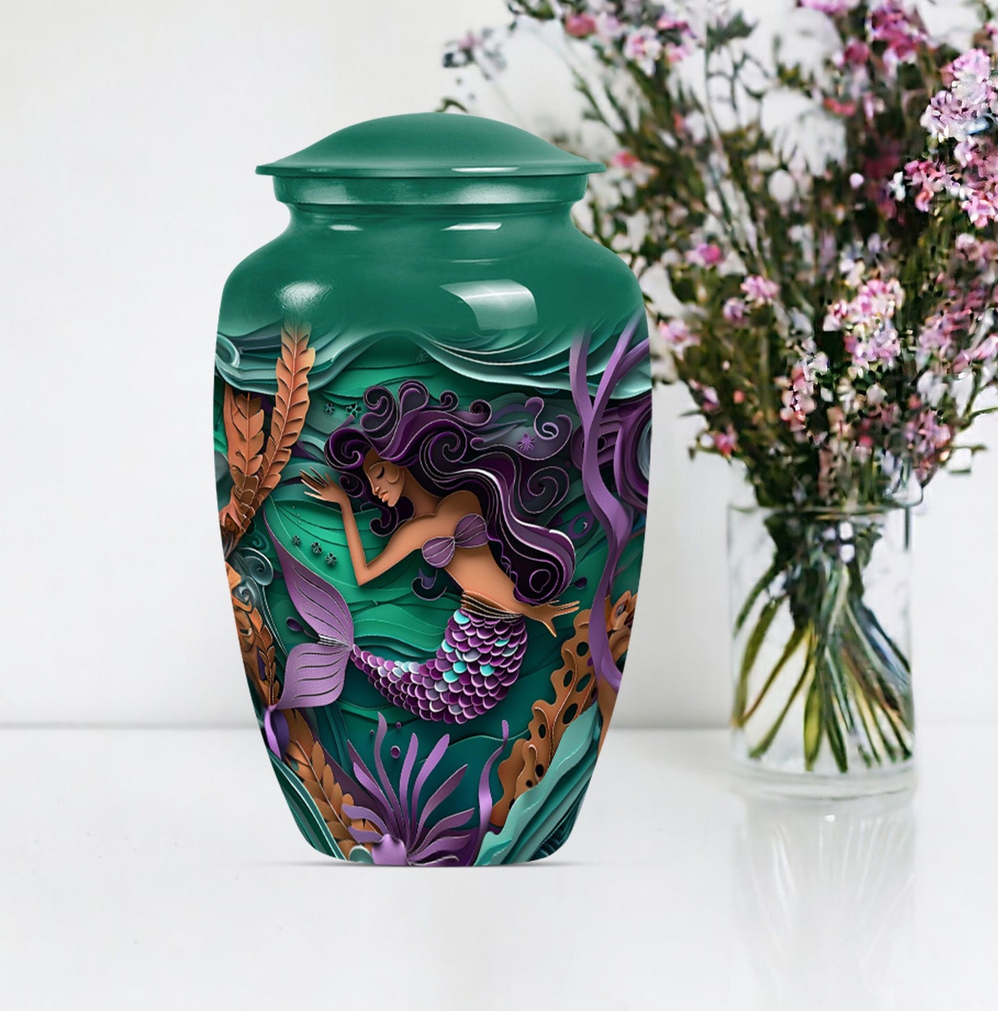 mermaid themed memorial urn 