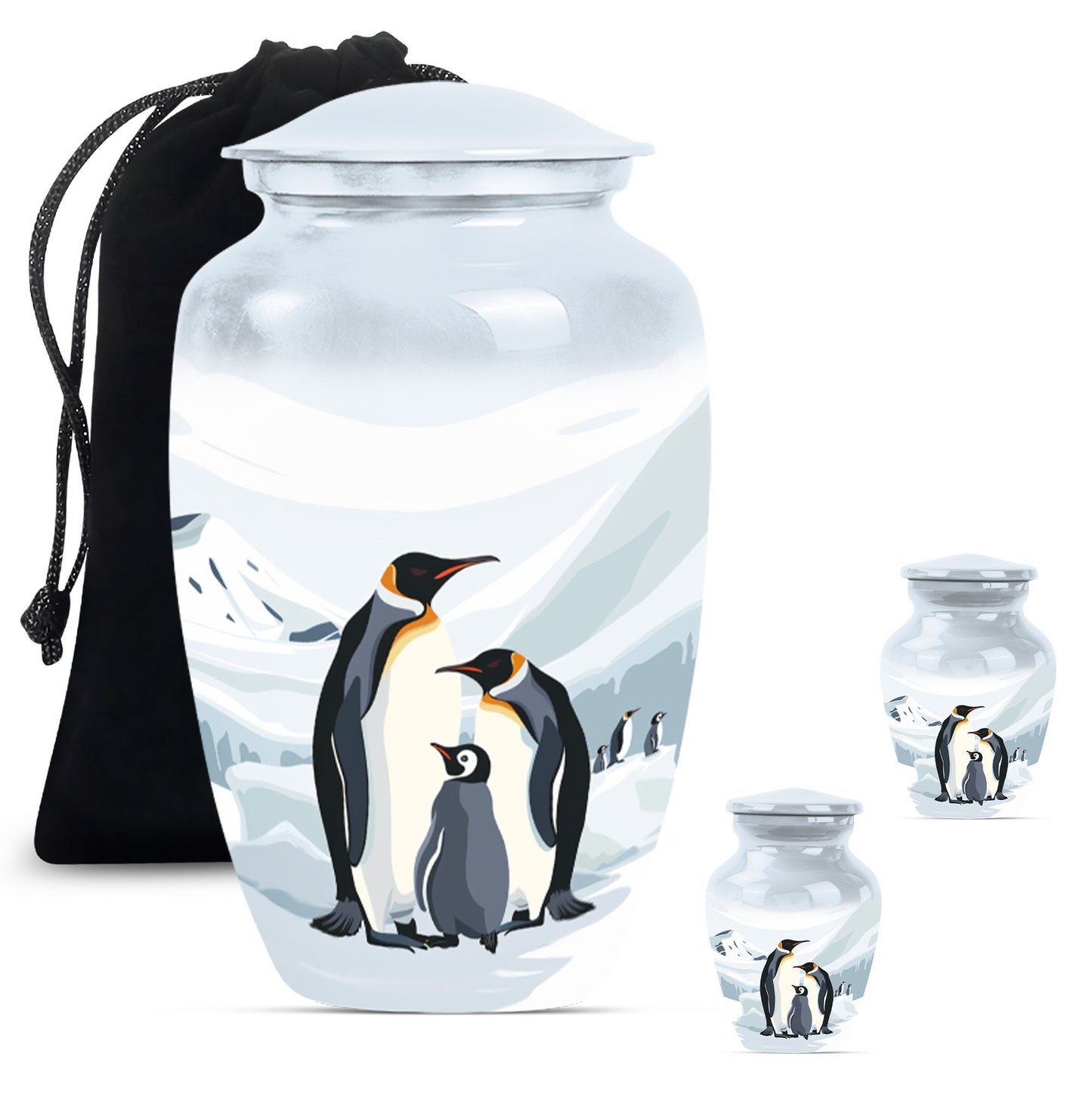 Penguin Theme Large Urn With 2 Keepsake Urn