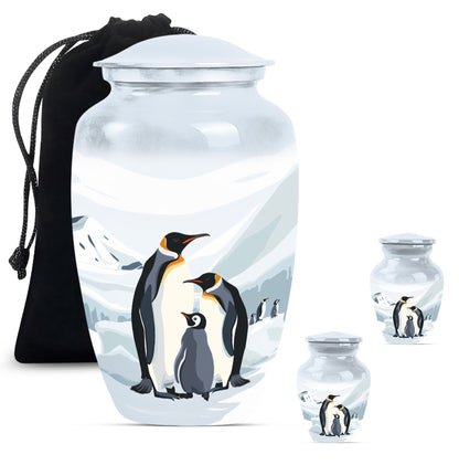 Penguin Theme Large Urn With 2 Keepsake Urn