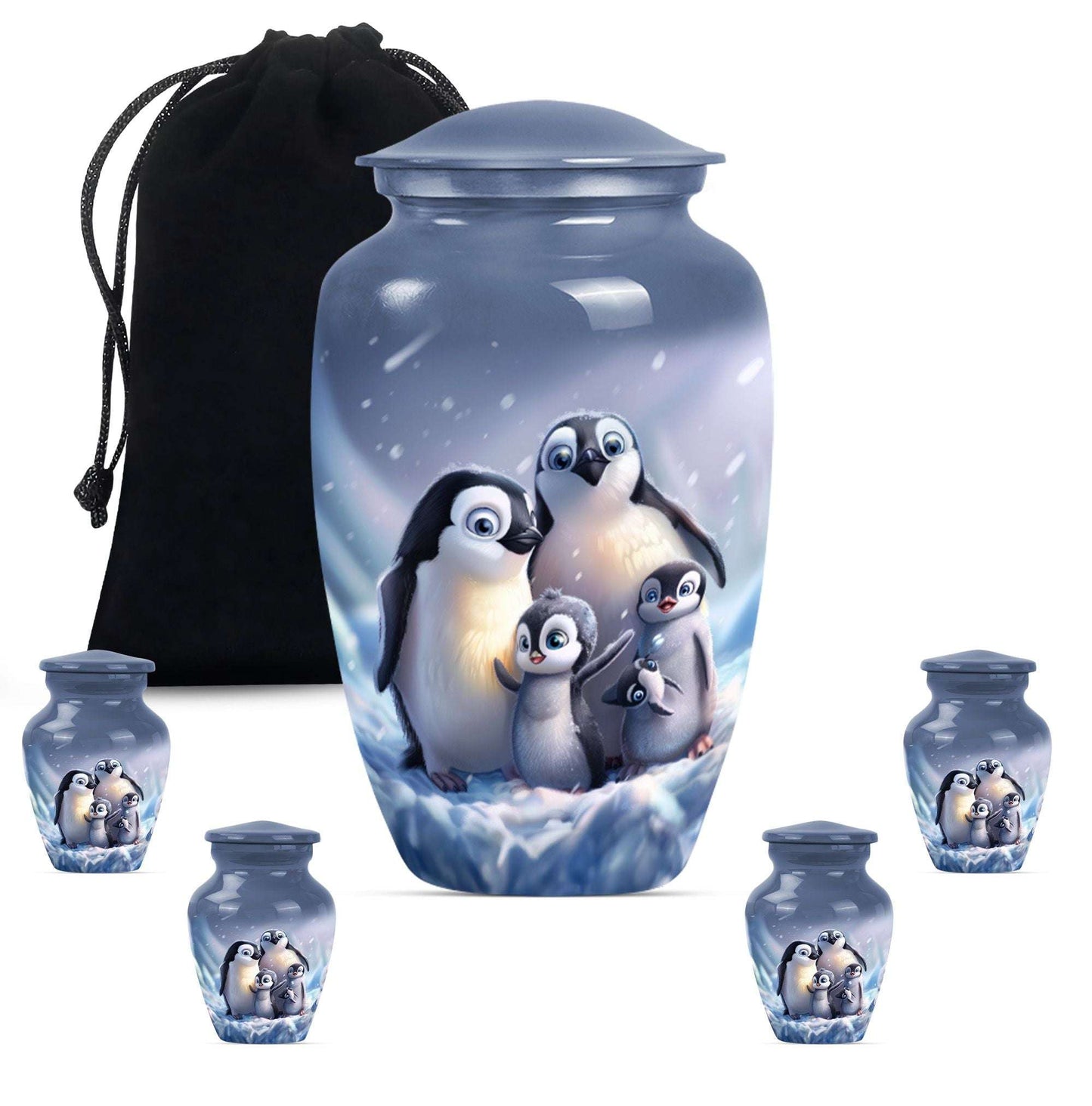 Penguin Theme Large Urn With 4 Keepsake Urn