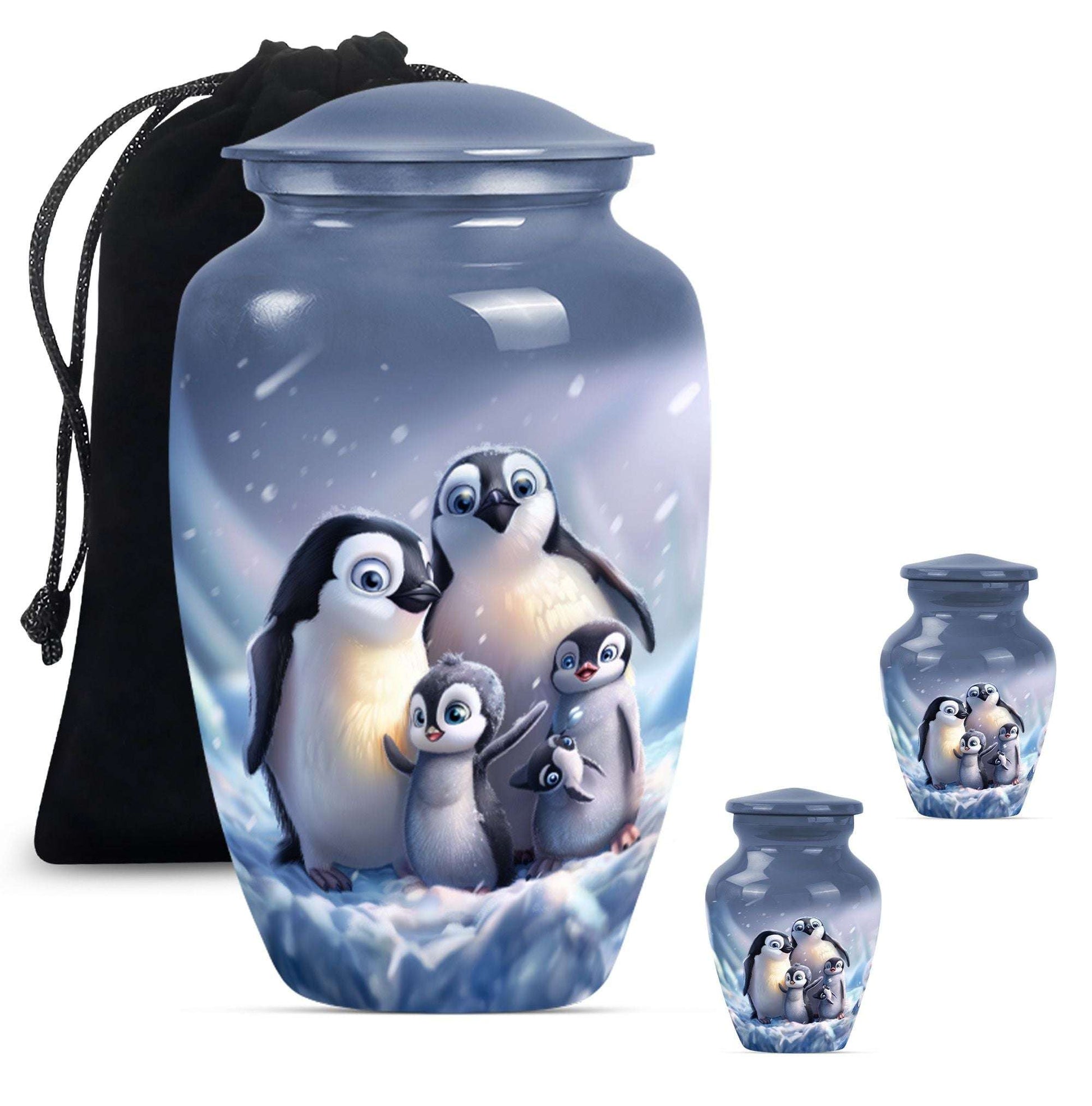 Penguin Theme Large Urn With 2 Keepsake Urn