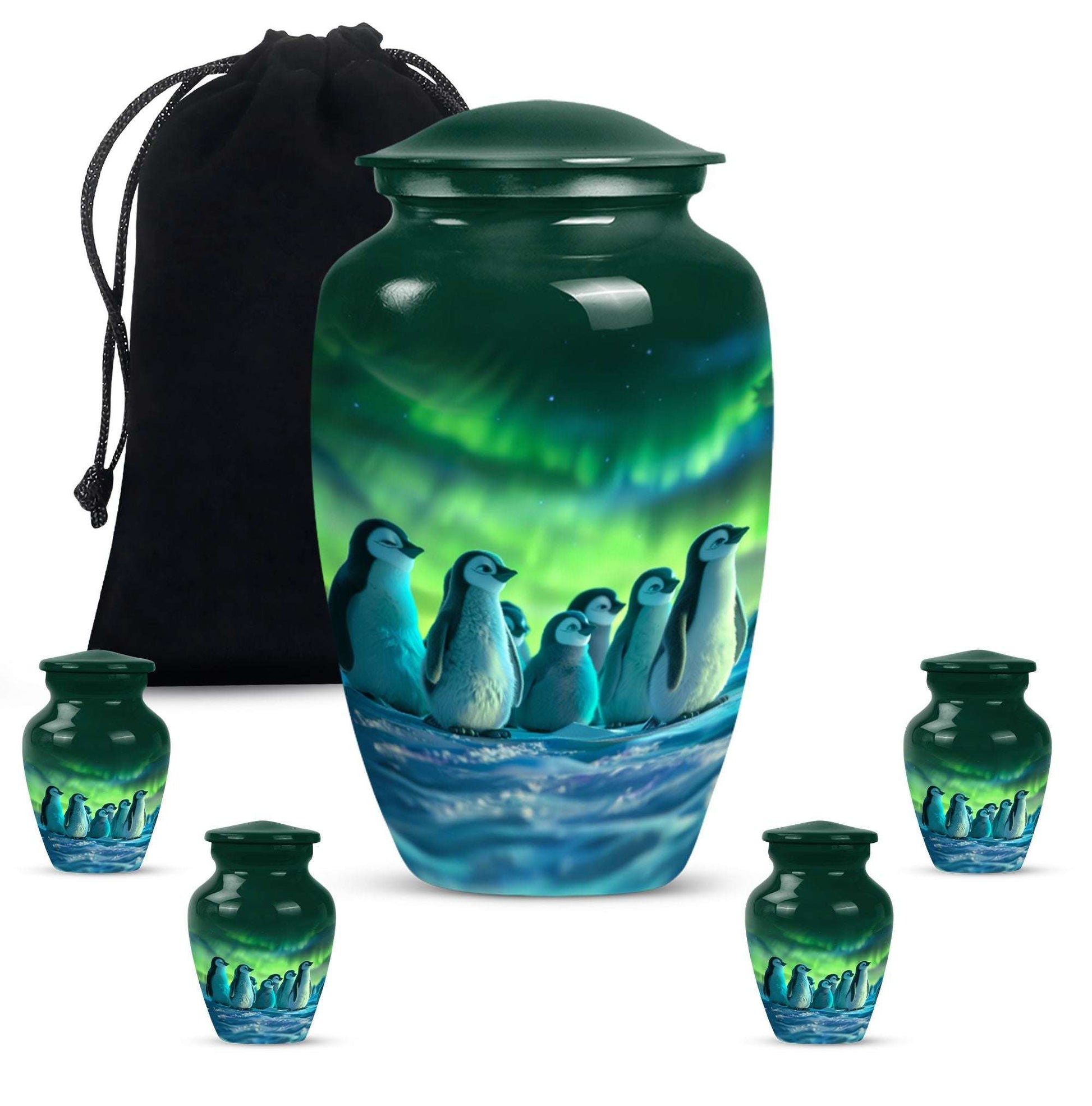Penguin Theme Large Urn With 4 Keepsake Urn