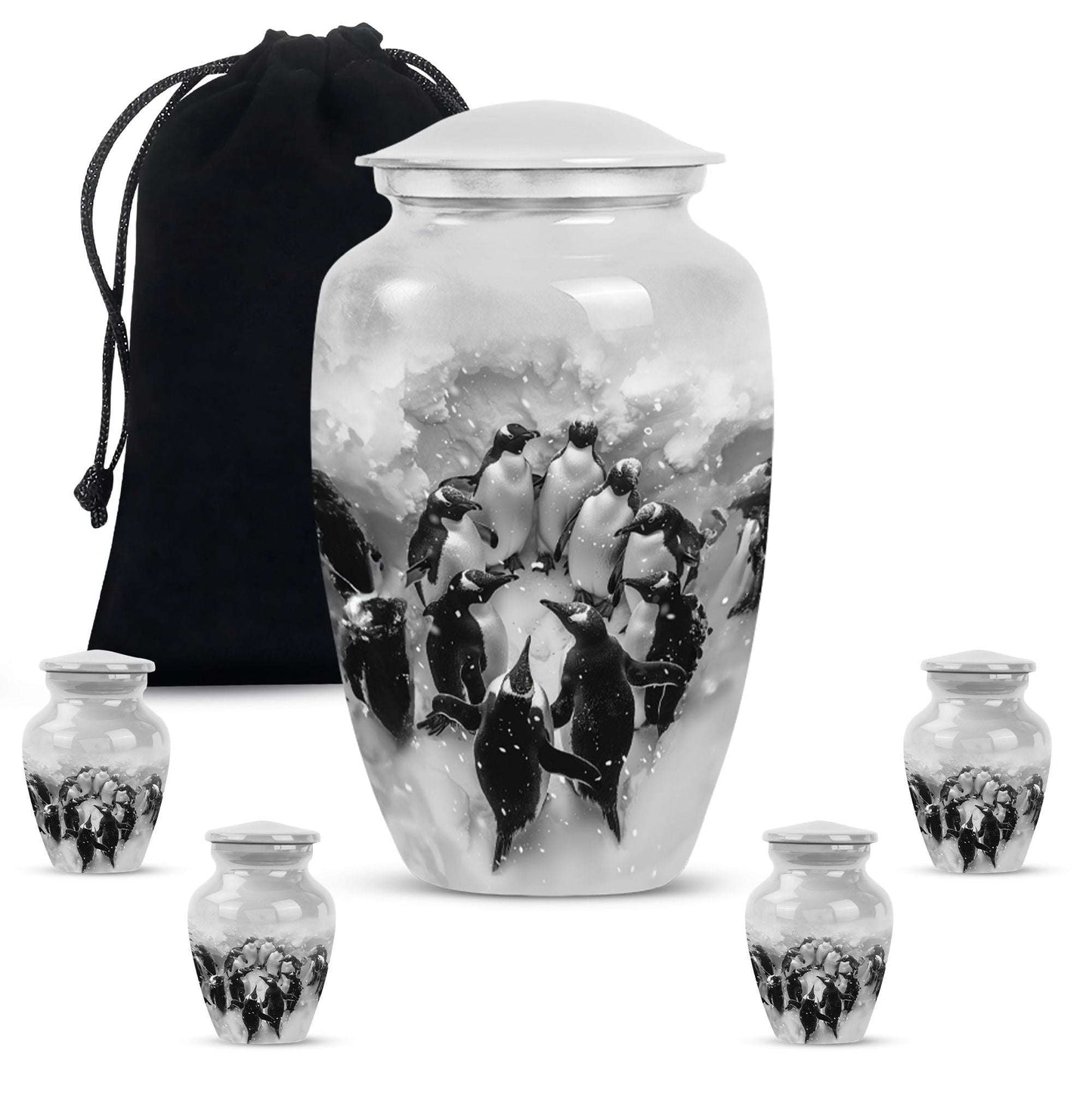Penguin Theme Large Urn With 4 Keepsake Urn