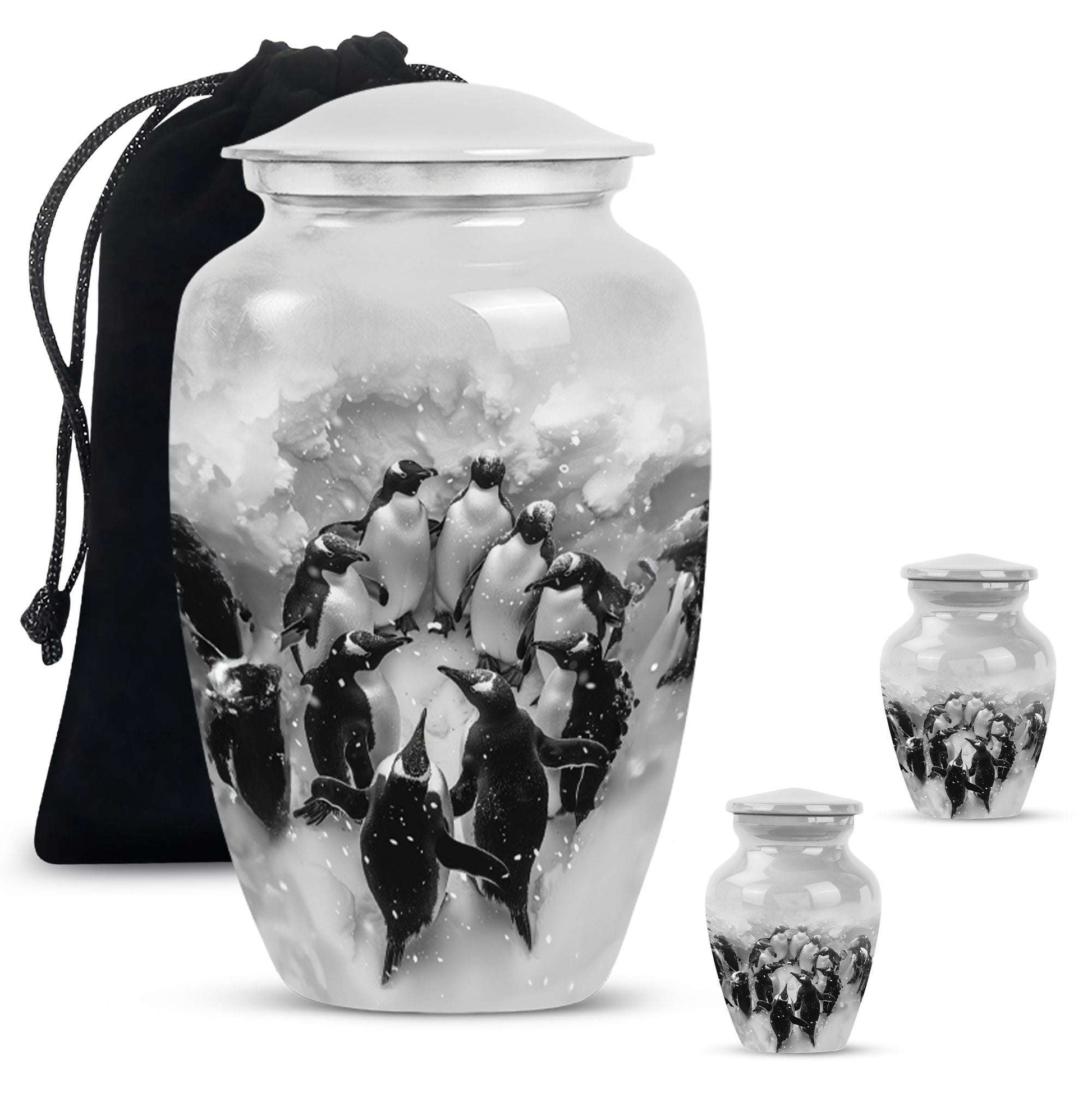 Penguin Theme Large Urn With 2 Keepsake Urn