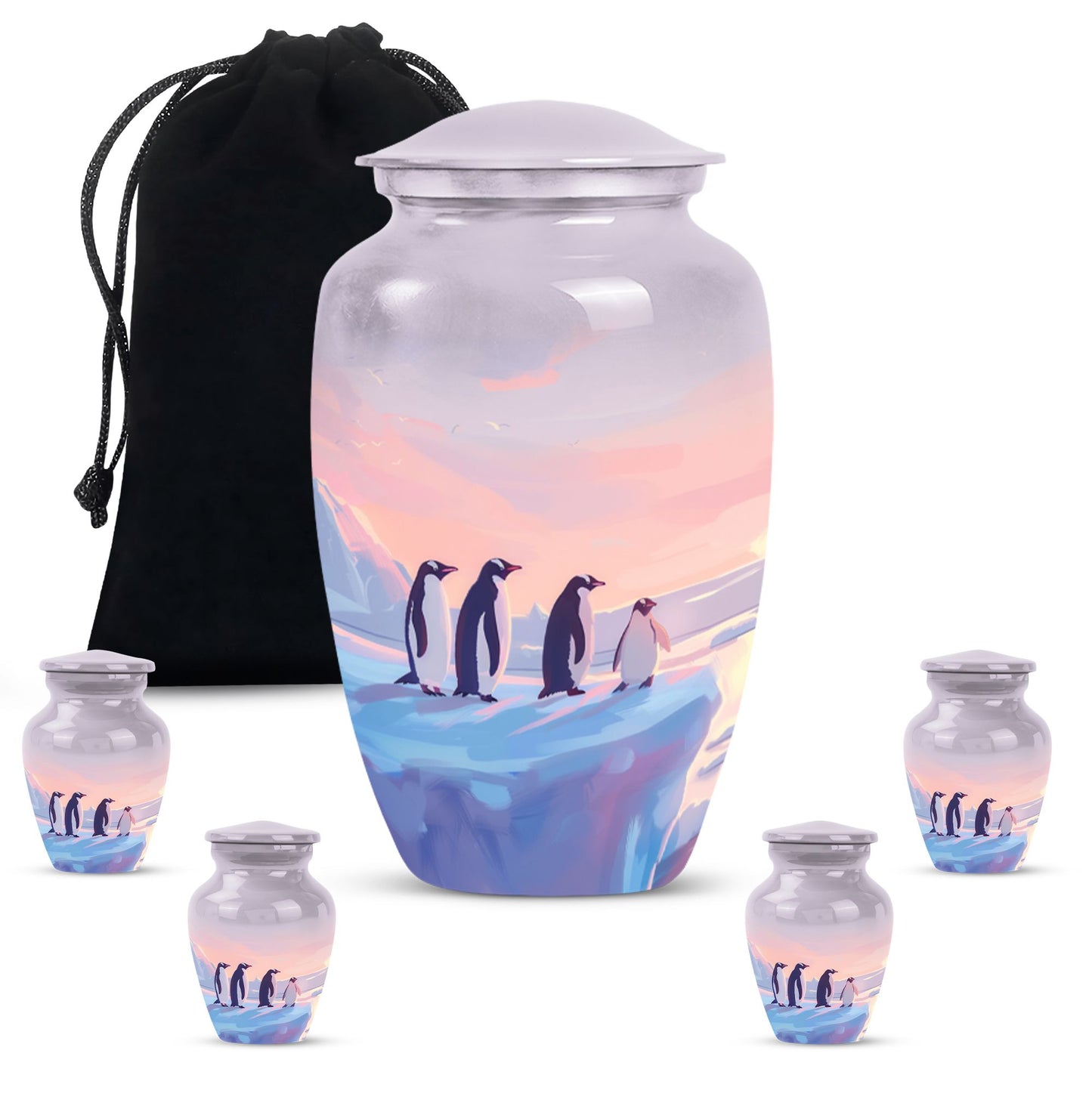 Penguin Cremation Urn with Butterfly Theme for Dad's Ashes