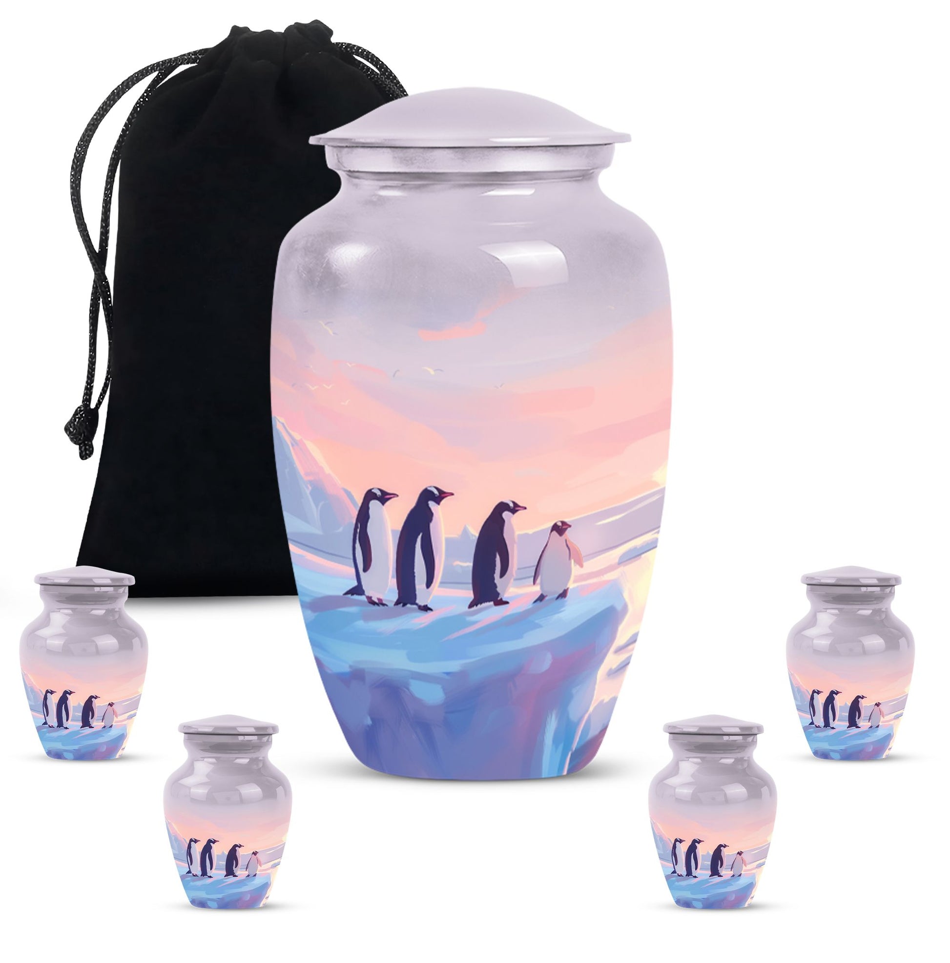 Penguin Theme Large Urn With 4 Keepsake Urn