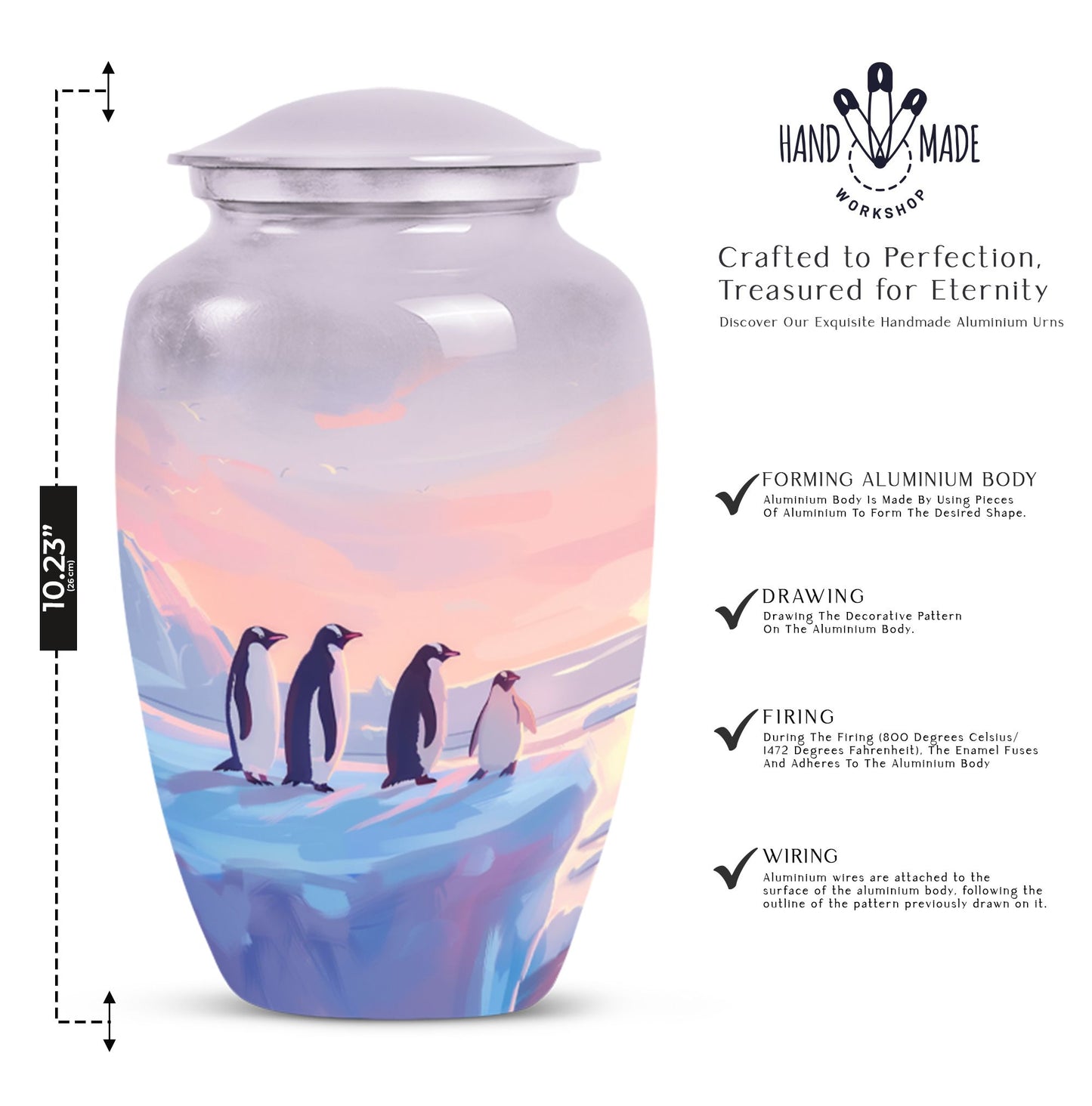 Penguin Cremation Urn with Butterfly Theme for Dad's Ashes