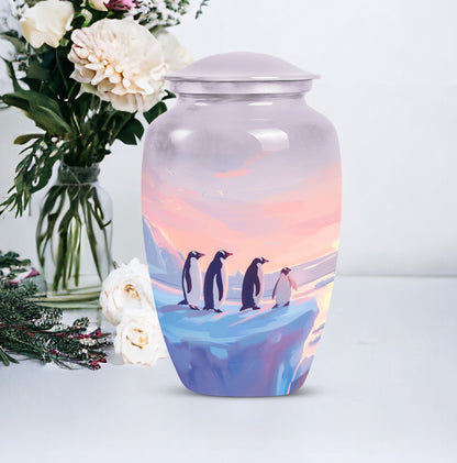 Penguin Cremation Urn with Butterfly Theme for Dad's Ashes