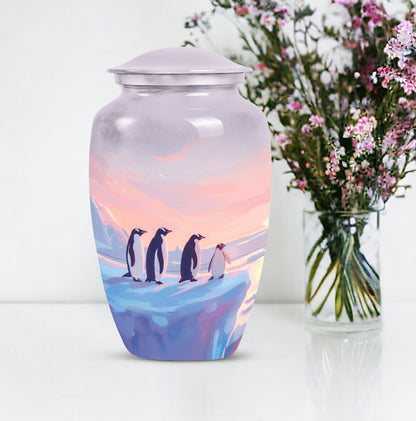 Penguin Cremation Urn with Butterfly Theme for Dad's Ashes
