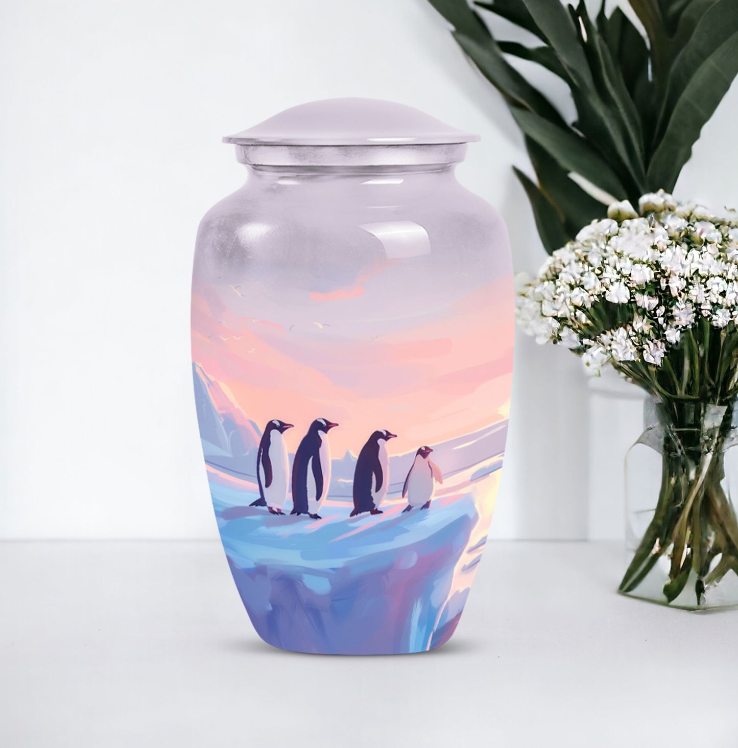 Penguin Cremation Urn with Butterfly Theme for Dad's Ashes