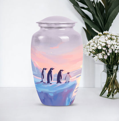 Penguin Cremation Urn with Butterfly Theme for Dad's Ashes