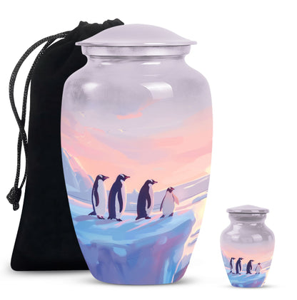Penguin Cremation Urn with Butterfly Theme for Dad's Ashes