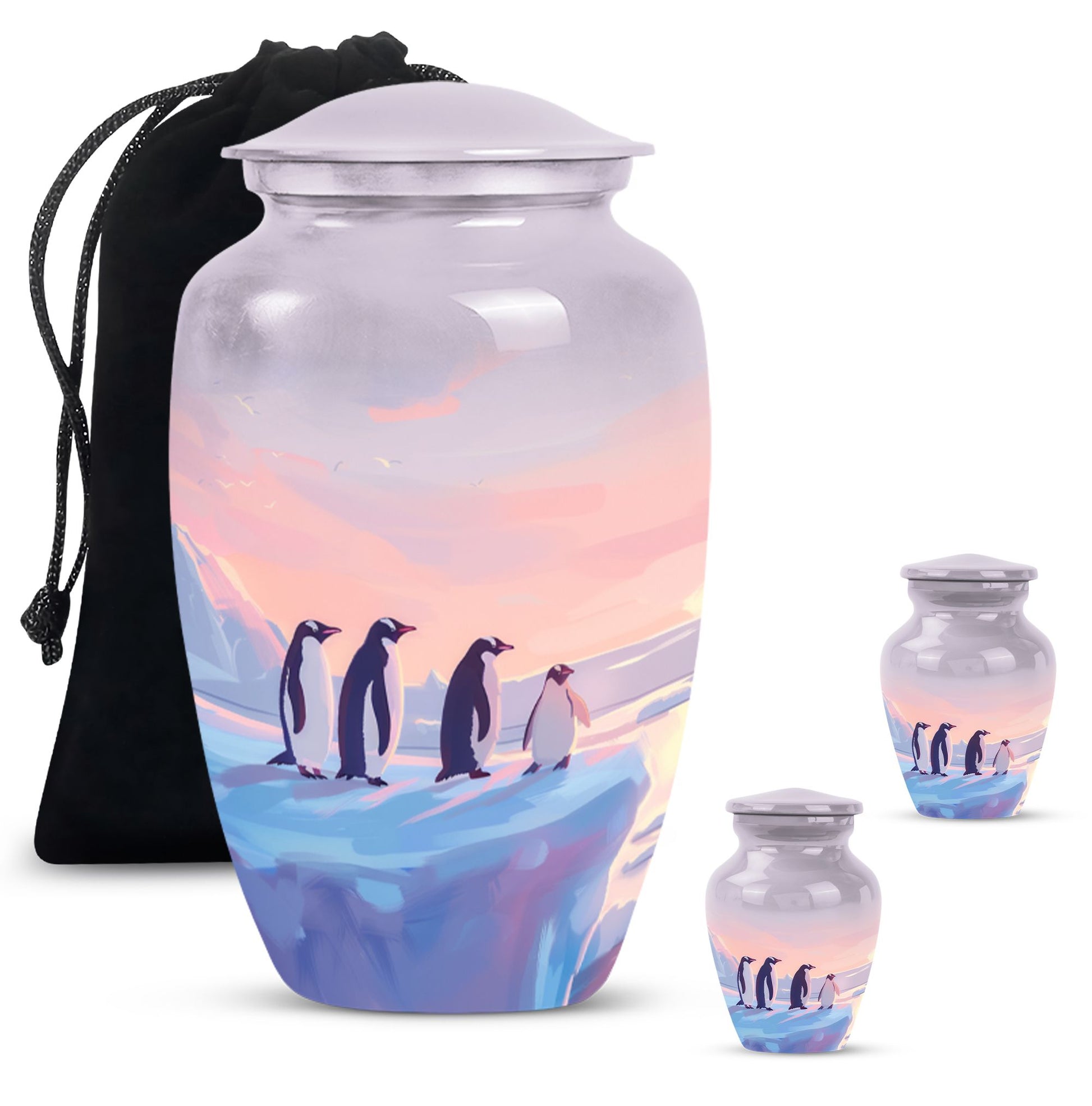 Penguin Theme Large Urn With 2 Keepsake Urn