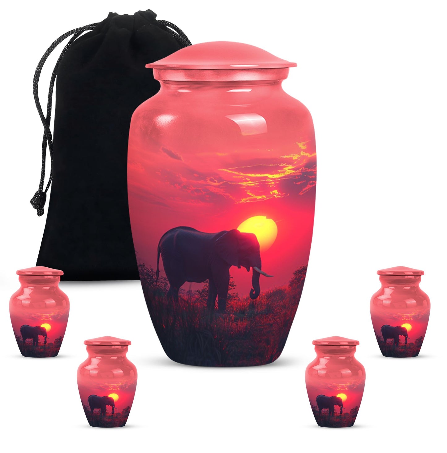  elephant urn with butterfly theme, 