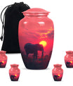 Elephant Theme Large Urn With 4 Keepsake Urn