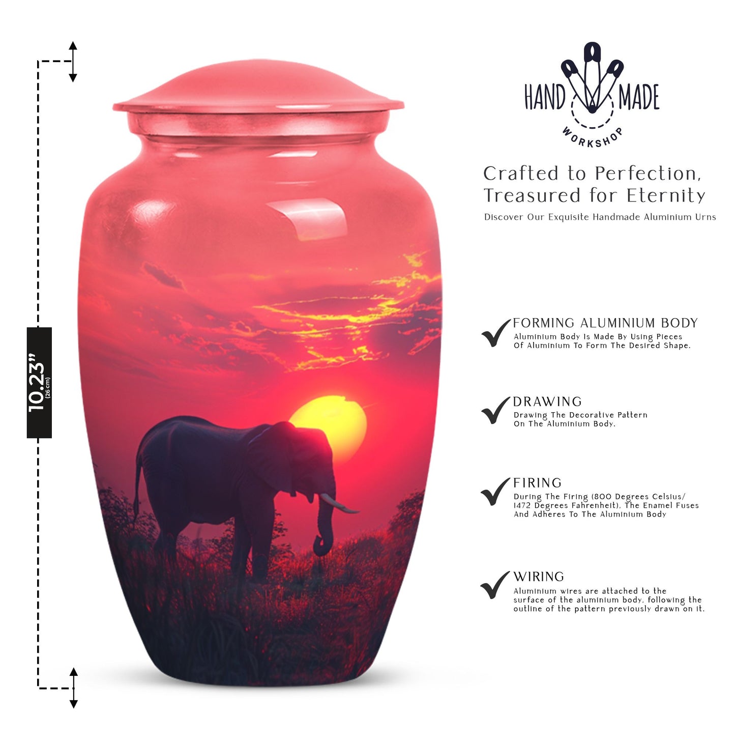 elephant urn with butterfly theme, 