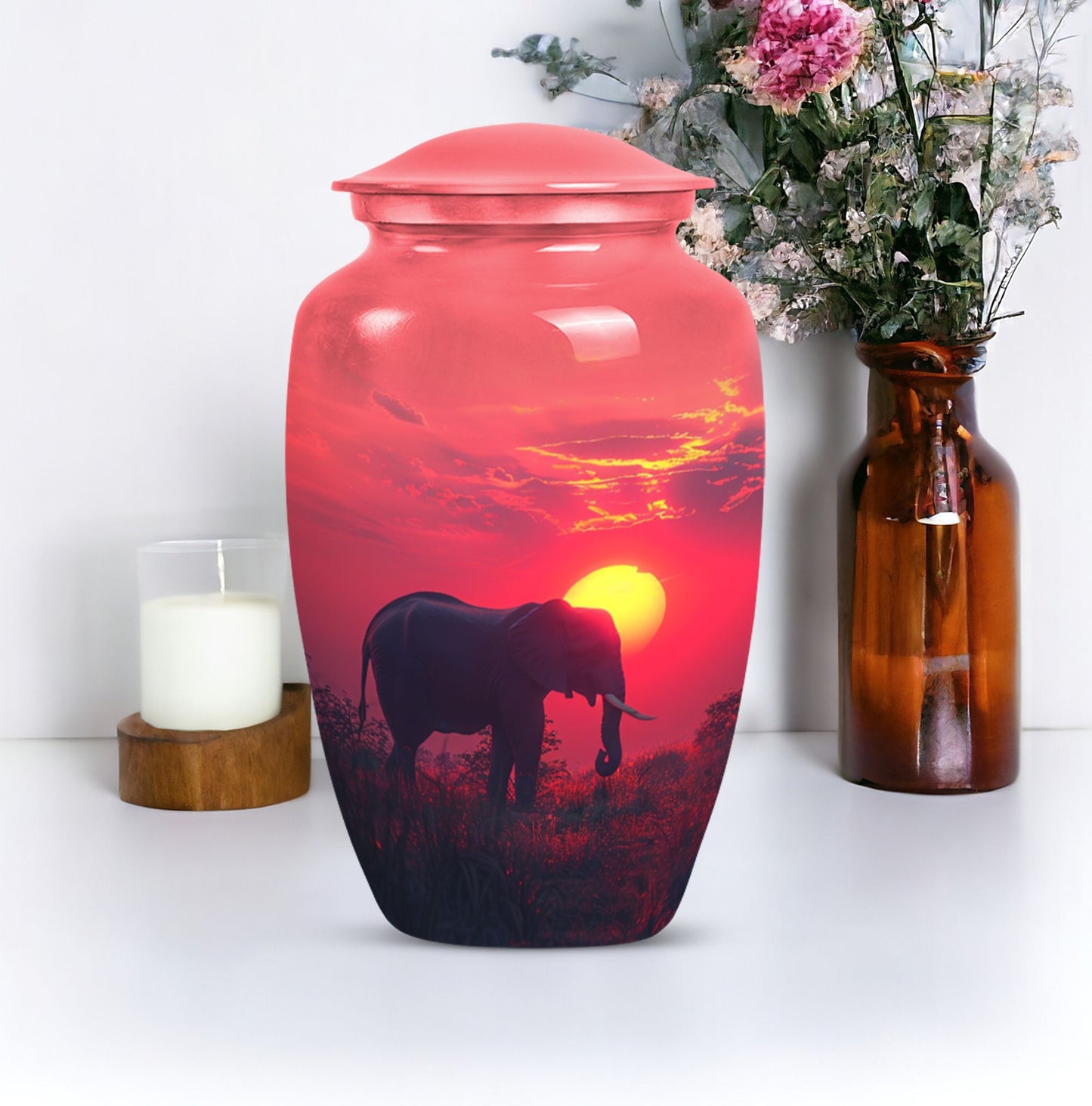  elephant urn with butterfly theme, 